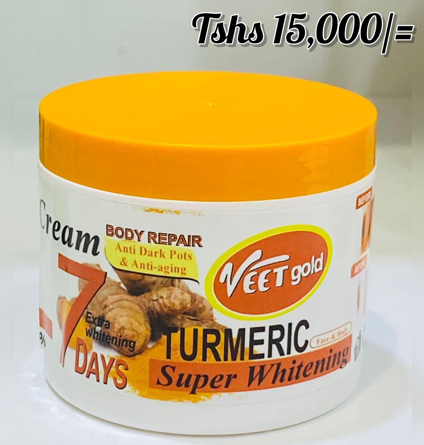 VEET GOLD (TUMERIC SUPER-WHITENING CREAM)
-Tshs 15,000/=
💫Inasaidia kuondoa wrinkles (makunyanzi)
💫Inakupa weupe wa haraka (Matokea ndani ya siku 7)
💫Inasaidia kuondoa madoa na mabaka kwenye ngozi
💫MBEYA MJINI UTALIPIA BAADA YA KULETEWA NA KUPOKEA
-(Mikoani utatumiwa kwa uharaka na uaminifu)
💫☎️-0673324537