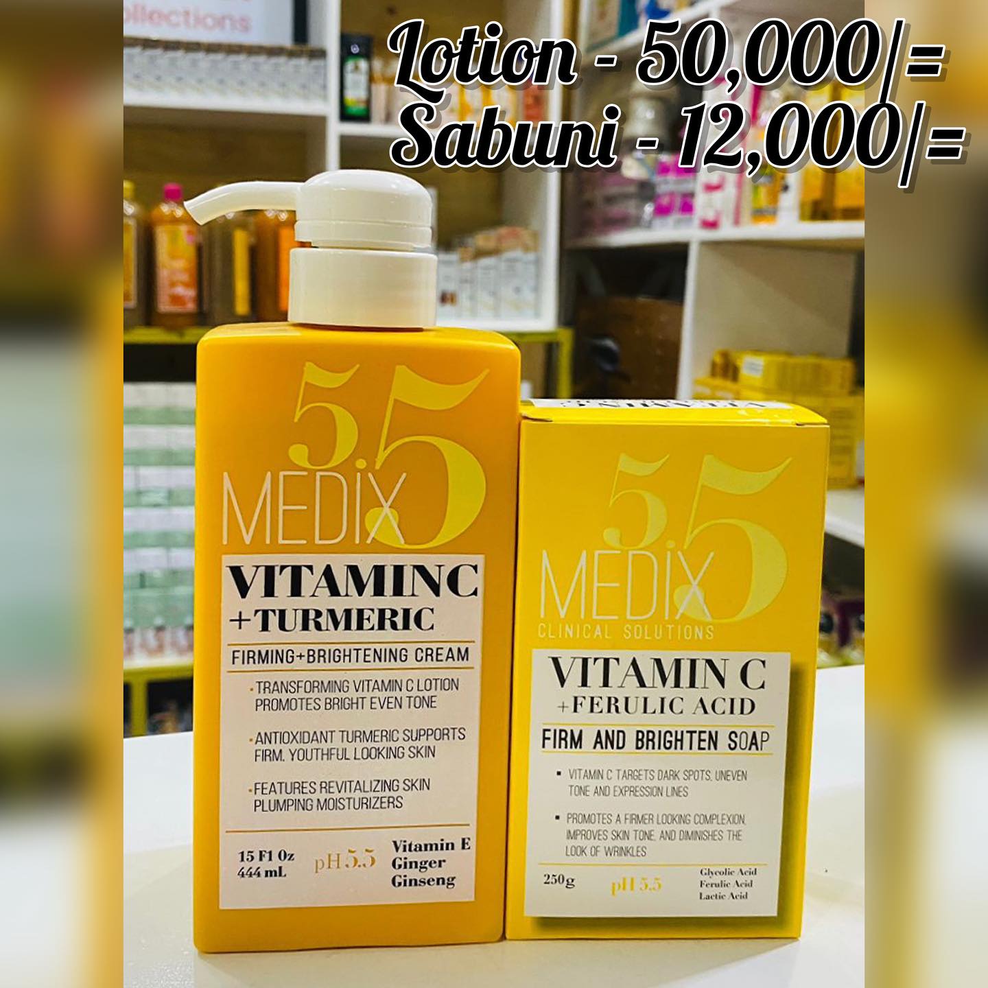 MEDIX (VITAMIN C + TUMERIC) FIRMING & BRIGHTENING SERUM
-Tshs 50,000/= lotion peke ake
-Tshs 12,000/= sabuni
HII SET;-
💫Inasaidia kuondoa wrinkles (makunyanzi) kwa kuikaza ngozi na kukupa muonekano mzuri zaidi
💫Inang'arisha ngozi
💫Inakupa rangi moja mwili mzima
💫Inaipa ngozi unyevu na kuisaidia isikauke
💫MBEYA MJINI UTALIPIA BAADA YA KULETEWA NA KUPOKEA
-(Mikoani utatumiwa kwa uharaka na uaminifu)
💫☎️-0673324537