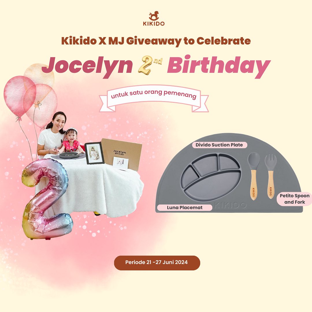 Special Giveaway Alert‼️
Untuk merayakan hari ulang tahun Jocelyn yang ke-2, @migueljocelynloe & @kikidobaby mau bagi-bagi free gift nih!
Menangkan 1 Silicone Feeding Set untuk 1 pemenang yang beruntung 🥰. Apa aja sih isi feeding set-nya? Pastinya banyak banget ya.. ada Divido Suction Plate, Luna Placemat, Petito Fork, dan Petito Spoon.
Caranya gampang banget :
1. Pastikan moms udah follow Instagram @kikidobaby @migueljocelynloe dan Tik-Tok @kikidobaby
2. Like sebanyak-banyaknya feeds dan reels, serta sebutkan produk feeding set favorit Mom dari Kikido Baby di kolom komentar postingan Instagram ini dan tag 3 temen moms
3. Share postingan ini ke instagram story lalu tag @migueljocelynloe dan @kikidobaby
Pastikan Instagram tidak di private ya!
Yuk buruan ikutin Giveawaynya..
Periode Giveaway : 21 Juni - 27 Juni 2024
Good Luck Moms!!! 🥰✨
#Kikido #Kikidobaby #MJbabies #giveawayindo #bdaygiveaway #giveaway