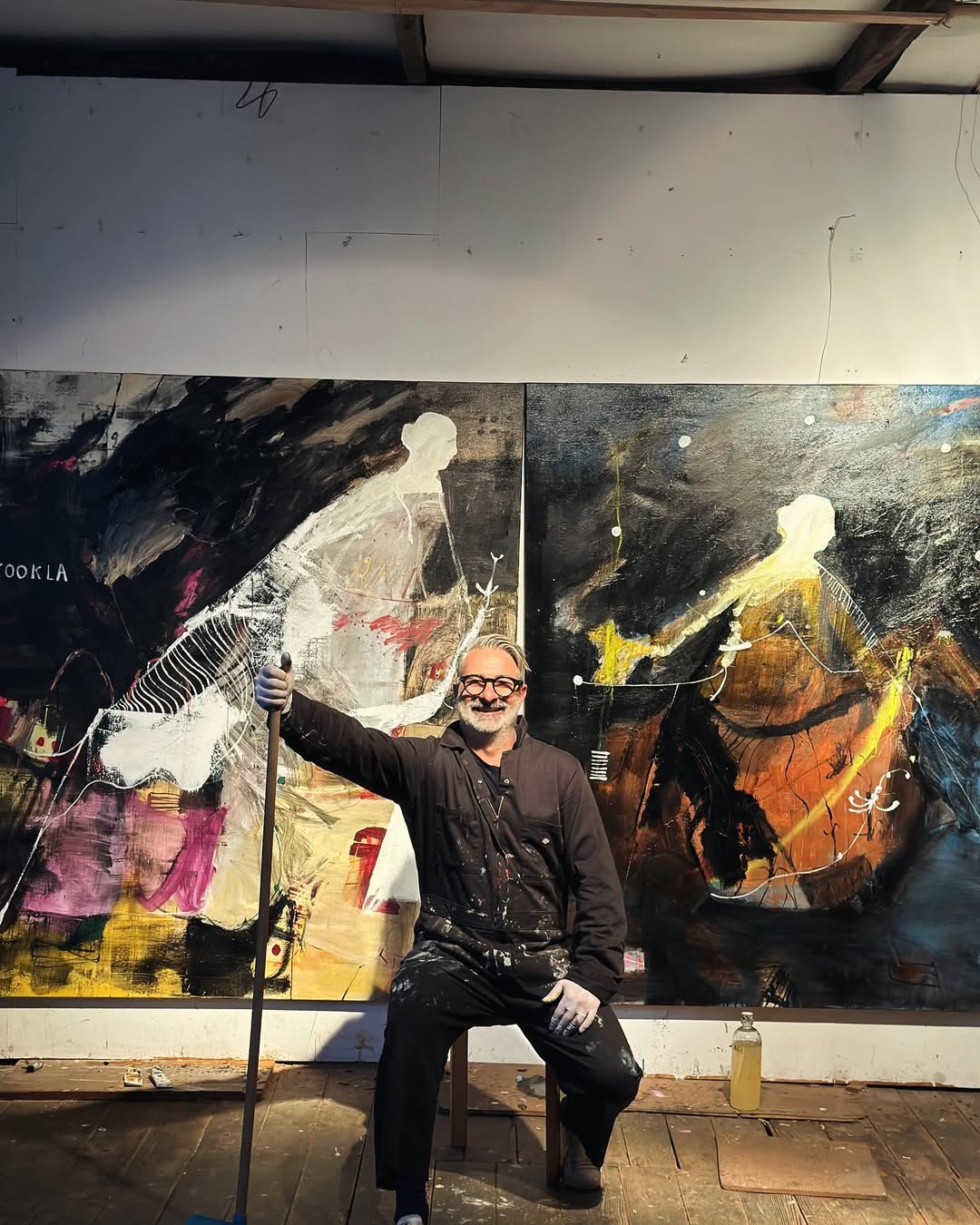 On this Day … ‘Be Brave be Fearless and revel in courage…’ An impromptu shoot by the fantastic @sprigandpoetofficial thanks for capturing this moment..! Paintings photographed are the NON portraits NOIR SERIES -160x180cm oil on linen 2024.