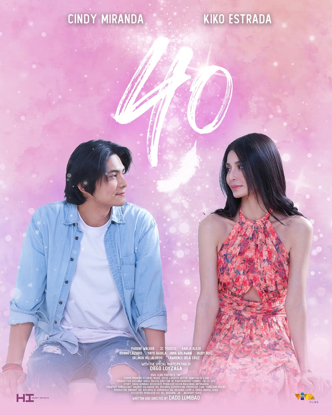 “The Right Person in the Right Place at the Right time.” And the right movie to watch starting September 4 in cinemas nationwide!🤍 Samahan niyo po kaming kiligin, umiyak at mangarap sa aming pelikulang ‘40’, directed by the renonwed Romance-Drama director, Dado Lumibao, under Viva Films and Happy Infinite Productions.
Cast: Cindy Miranda, Kiko Estrada, Irma Adlawan, Ruby Ruiz, Ronnie Lazaro, Yayo Aguila, Phoebe Walker, JC Tiuseco, Karla Alejo, Erlinda Villalobos, Lawrence Dela Cruz and Diego Loyzaga.