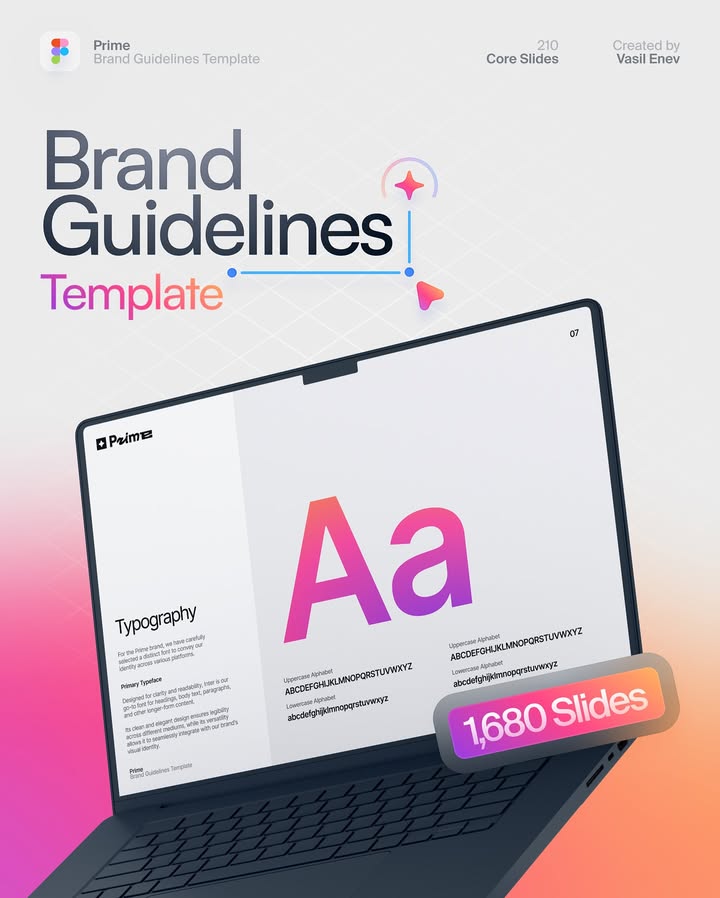 💌 Introducing the Prime Brand Guidelines Template
Comment ‘PRIME’ ➽ to get the product link sent straight to your DMs! 💌
A fully customizable design toolkit made for Figma. It’s the perfect foundation for frequent presentation creators, designers, and agencies.
It offers 1,680 Slides Total — 210 Core Slides in Light & Dark Modes, switchable with Figma Variables, all in 4 Stunning Color Gradients. 🍭
Features:
→ Figma Compatible (.fig Format)
→ Fully Customizable Variables, Fonts, Colors, Layouts
→ 1920 × 1080 Standard Size (16 × 9)
→ 12 × 24 Grid Layout
→ Fictional Brand with Reusable Text
→ Example Decks & Documentation
→ Uses Inter Font from Google Fonts
Grab it from the Link in Bio 🫶🏻
Or DM me for any questions! 🥰
•
#brandguidelines #guidelines #template #stunninggradients #colorpalette #designinspiration
#Gradient #colors #presentation #graphicdesign #graphicdesigner #dotuiux #brand #ui #deck #uitrends #designtrends #logo #colorinspiration #designtips #figma #branding