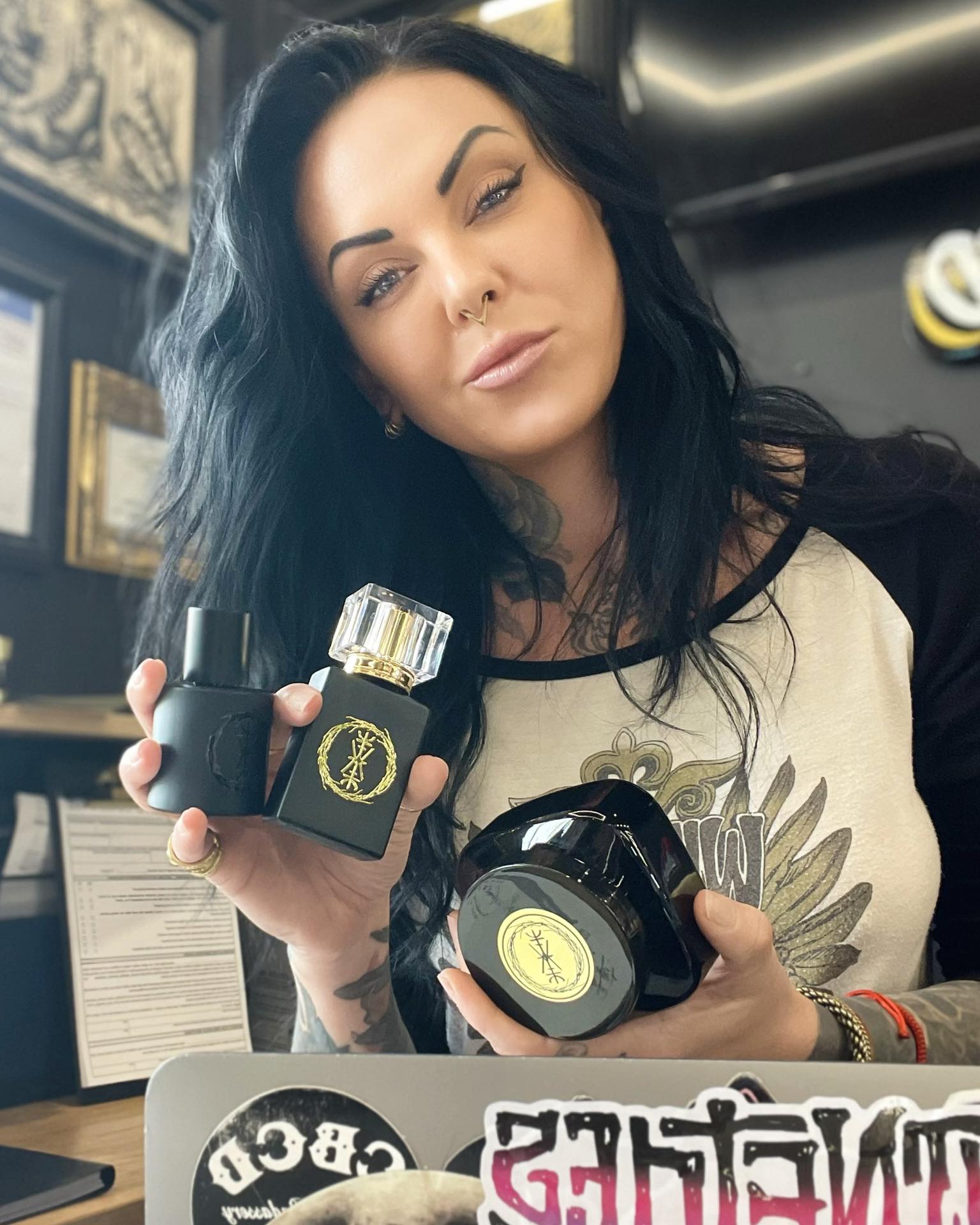 Good morning #evildaystar - late start 👁️
After my year of really breaking from social media it’s a bit harder than I thought to get back to it. Something about being physically present and not thinking to document literally everything is enjoyable. But part of me does miss it. It is pretty rad to get to live above the shop with my love and best friend and also get to work and create within this self contained universe 🖤
Side note, some of you had asked when Fragrances were coming back… and they are ready ( both masculine and femme ) ✨
Fragrance sprays and ultra hydrating creams in the wheelhouse of leather , crisp green wood, mimosa, teakwood and rain. No matter what’s going on I still wake up with formulas on my mind. I’ve been working on some new things in cosmetics too.
If you guys are in the area of Martini Corner stop in to Evolve Tattoo Collective grab some fragrances or tattoo aftercare and say hi!
Hope the day is treating everyone well!
#keepcreating