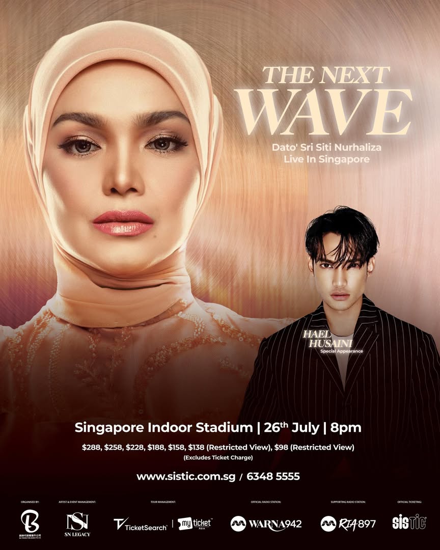 🧩 Teka-teki kini terjawab... HAEL HUSAINI!!! 🎤✨
Bersedialah untuk malam penuh magis apabila Hael Husaini, bintang versatil dengan gaya muzik tersendiri, tampil sebagai artis undangan istimewa di Konsert The Next Wave bersama Dato’ Sri Siti Nurhaliza!
🌟 Satu malam, dua ikon — satu pentas, satu sejarah!
Jangan lepaskan peluang ini, cepat dapatkan tiket anda sekarang! 💫
📅 Tarikh Konsert: 26 Julai 2025
🕗 Masa: 8 malam
📍 Lokasi: Stadium Tertutup Singapura
👉 Platform rasmi: https://sistic.com.sg/events/siti0725
#SitiNurhaliza #TheNextWaveConcert #SitiLiveInSingapore #KonsertSitiNurhaliza #SingaporeConcert #haelhusaini