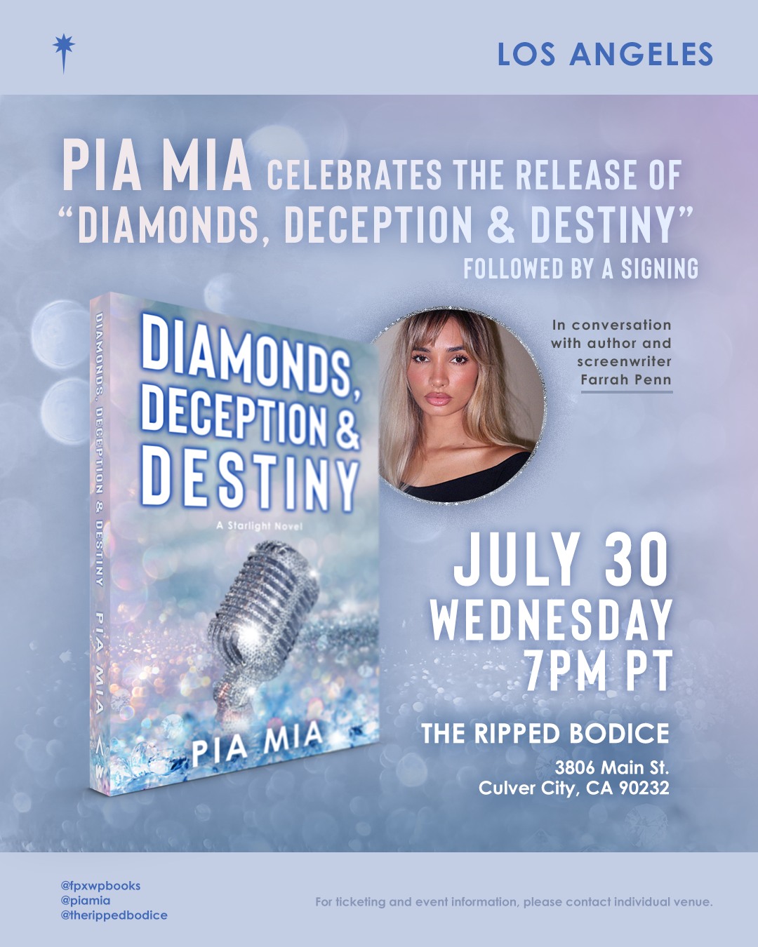 los angeles besties… pia mia is pulling up to the ripped bodice 💎 join us july 30 for a night of romance, chaos & ✨destiny✨
#losangeles #bookevent #piamia #therippedbodice