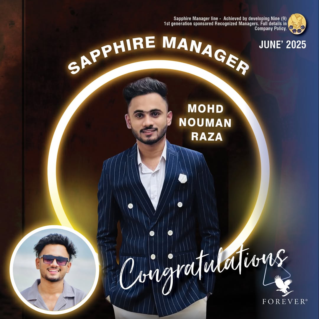 We are proud to present, a Brand New Sapphire Manager from Forever India
Mohd Nouman Raza
Congratulations!
Read all about his journey in Forever India by clicking the link in bio!
#ForeverProud #Sapphire #Manager #Forever