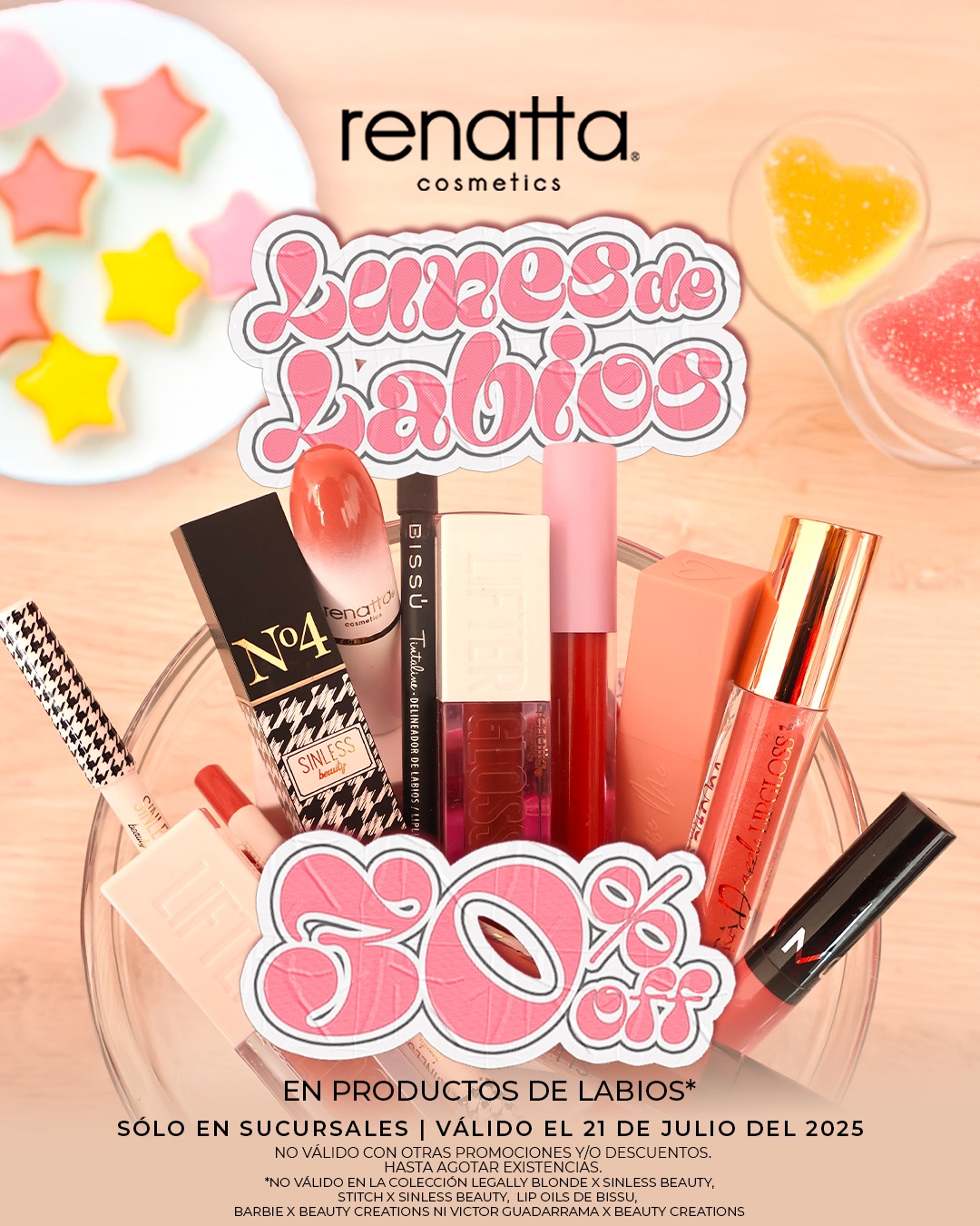 LUNES DE LABIOS 💋 💖 30% OFF en TODOS los productos de LABIOS 💋💋💋
⚠️ Aplican restricciones ⚠️
✅ Únicamente válido en sucursales
✅ Válido el 21 de julio del 2025
✅ Hasta agotar existencias
✅ No válido con otras promociones y/o descuentos
✅ No válido en Barbie X Beauty Creations, Legally Blonde X Sinless Beauty, Victor Guadarrama X Beauty Creations, Lip Oils de Bissú