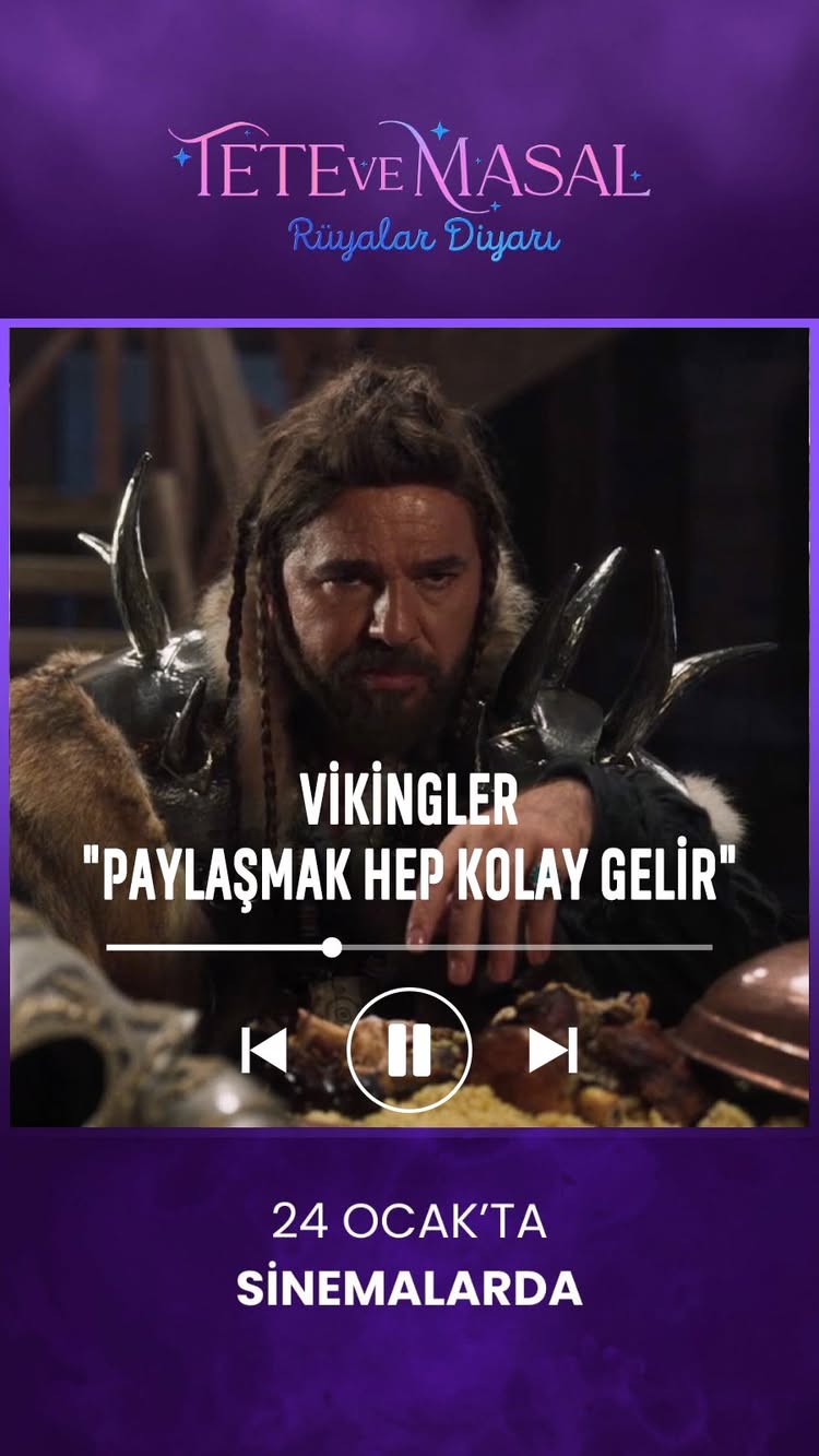 Vikingler “Paylaşmak Hep Kolay Gelir ”şarkısı ile yolculuğa hazır! 💪🏻
Rüyalar Diyarı’nda Vikinglerle karşılaşsan onlara ne söylerdin?🔮
En yakın arkadaşını etiketleyerek mesajını bırak! 🤩
Paylaşmak Hep Kolay Gelir
Seslendiren: Engin Altan Düzyatan
Söz & Müzik: Emrah Ertaş
Düzenleyen: İsmail Ergenler
#TeteveMasal: Rüyalar Diyarı 24 Ocak’ta sinemalarda! 🎬 💫
@satrefilm @handeertass @hayriemrahertas @mertturak @tumer.sirkecioglu @ada.erma @enginaltandzytn #FahriyeEvcenÖzçivit #PelinKarahan #CanKızıltuğ #Keremcem #İnciTürkay #JessMolho #CenanAdıgüzel #SomerSivrioğlu #MeralÇetinkaya #AltanErkekli @meta.yapim @bgfilm_ @svlkahraman @scivliz @cjenmturkiye @trtsinema @irmakcig @iremerdol
