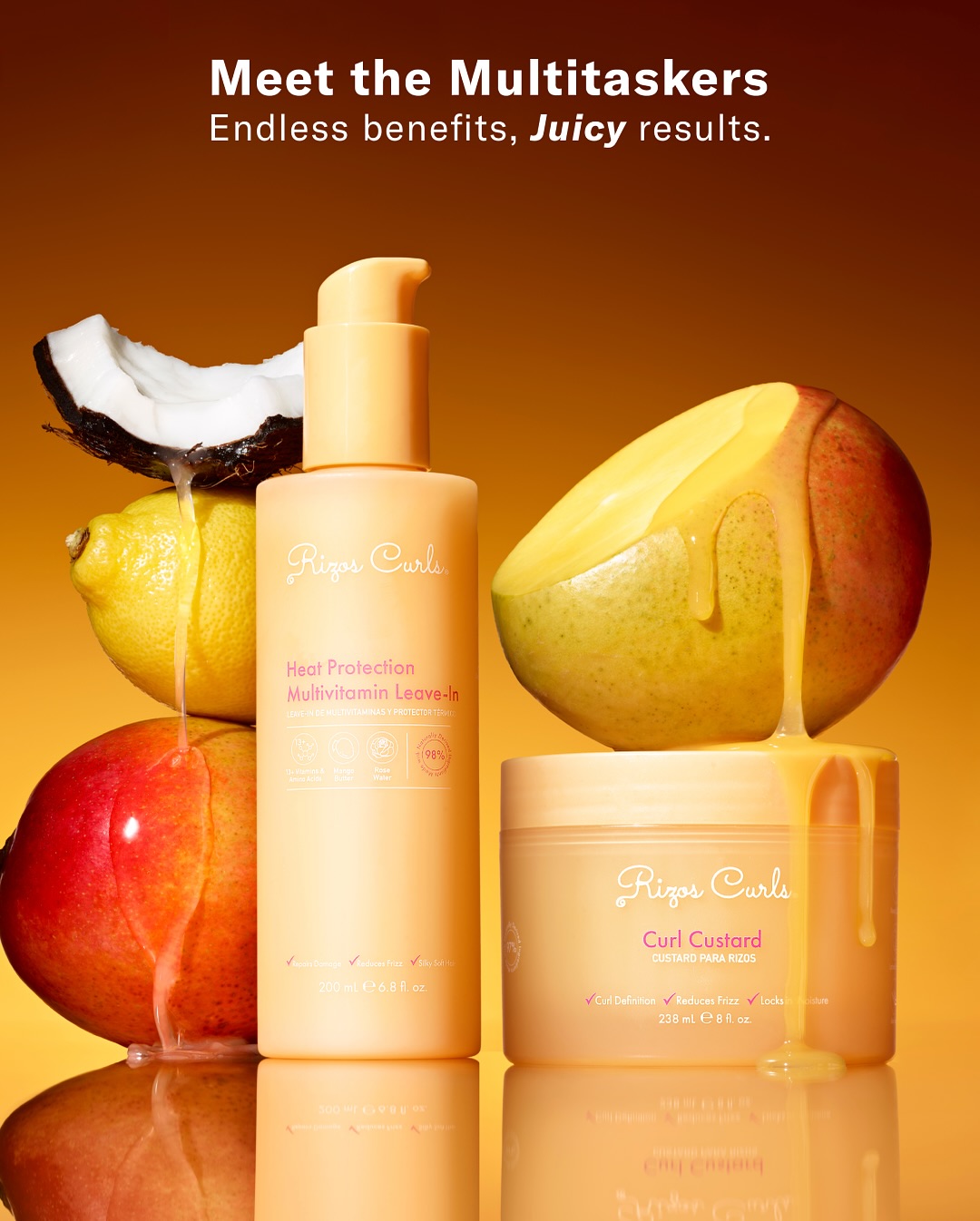 NOW LIVE! 🥭 Introducing our NEW Curl Custard and Heat Protection Multivitamin Leave-In, both made with multitasking benefits! 🥭🙌✨
With clinically-proven results our NEW Curl Custard and Multivitamin Leave-In are sure to bring you the juiciest curls yet.
Why we love our NEW Curl Custard:
✅ Enhanced Definition – Rich moisturizing and hydrating formula will provide definition
✅ Moisture & Shine – Locks in hydration for a soft, shiny finish.
✅ Frizz-Free – 85% agree it reduces frizz all day long!*
✅ Flexible Hold – Enjoy a medium, flexible hold for bouncy, defined curls without the crunch.
Why we love our NEW Heat Protection Mulitvitamin Leave- In:
🔒 Protects hair from heat up to 450° F
💧 Hydrates & controls frizz
💫 Boosts shine for 85% shinier hair
💪 Strengthens hair with 29% more strength
🧴 Repairs & reduces breakage by 57%
*Based on third-party clinical study
Now available on RizosCurls.com and Target! 🥭