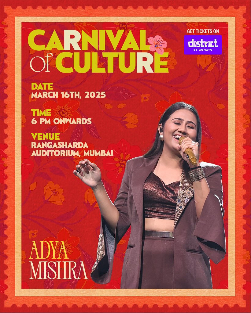 MUMBAII!!❤️
March 16th - lock your dates and come watch me perform at the @carnivalofculture festival, bringing together music and culture from across India!🫶🏻
Tickets on District by Zomato!