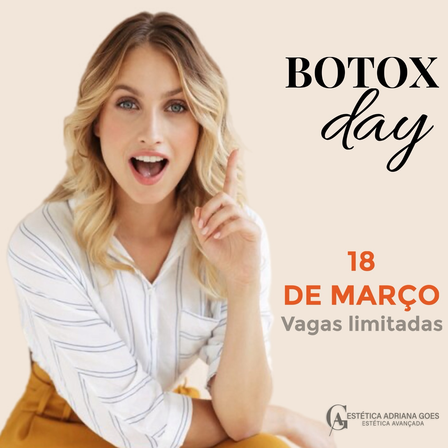 💉✨ Botox Day – 18/03 ✨💉
Março é o mês da mulher, e você merece esse cuidado especial! Agende seu horário e realce sua beleza com naturalidade.
📅 18/03 – Vagas limitadas!