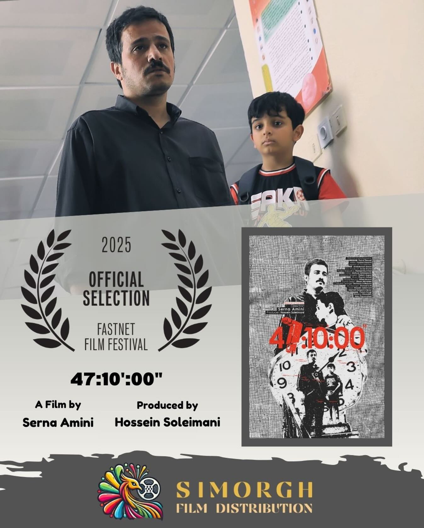 .
فيلم كوتاه ‘۴۷ ساعت و ده دقيقه’ به كاركردانى سرنا امينى و تهيه کنندگی حسين سليمانى در هشتمین حضور بين المللى خود در می ٢٠٢٥ در ۱۶ امین دوره فستيوال Fastnet در کشور ایرلند به روى پرده خواهد رفت.
این فیلم تا به امروز در فستیوال های West Chester (USA), Fisheye Film Festival (UK) ,Castielle and Bomarzo Soulplace (Italy) NewBedford(USA) و چند فستیوال دیگر انتخاب شده و ۲ جایزه بهترین کارگردانی و جایزه ویژه هیئت داوران را از جشنواره soulplace ایتالیا به دست آورده است.
✨به امید موقیت های بیشتر این فیلم در سال جدید✨
The short film 47 Hours and 10 Minutes, directed by Serna Amini and produced by Hossein Soleimani, will have its eighth international screening at the 16th edition of the the Fastnet Film Festival in Ireland in May 2025.
So far, this film has been selected for festivals such as:
• West Chester (USA)
• Fisheye (UK)
• Castielle and Bomarzo Soulplace (Italy)
• New Bedford (USA)
and several other festivals. It has also won two awards: Best Director and the Special Jury Prize at the Soulplace Festival in Italy.
@fastnetfilmfestival
@serna_amini
@hosseinsoleimani
@amin__shahrii
Director: Serna Amini
Producer: Hossein Soleimani
Co-producer: Amin Shahri
Writer: Yazdan Kazemi
Dop: Mehdi Rezaei
Cast: Hossein Soleimani, Kiashah Tangestanipour, Pourya Beigi, Romina Nikandish, Arisa Payamshad
First Assistant Director: Marzieh Zartosht
Editor: Mahyar Behmanesh
Composer: Payam Azadi
Make-Up Artist: Elahe Asgari
Set Designer: Ahmad Lotfi
Costume Designer: Mehrasa Bolhasani
Sound Design: Ehsan Afsharian
Sound Recordist: Milad Maleki
Colorist: Mehran Doosti
Script Supervisor: Nafas Osooli
Poster Designer: Sina Afshar
@mehdi.rezaaee
@amirahmad_ansari
@hamedmukhtari
@mahyar.behmanesh
@payam.azadiii
@elaheh.asgarii
@miladmaleki
@sinaafshar_
@ehsanafn
@romina_nikandish
@maryammnasrollahi
@marziezartosht
@yazdan_kazemi
@kiaashaah
@mahsa_zarrinjooee
@mehrasabolhasani
@sadra.khiabanian
@doostanstudio
@nafas.osouli
.
#shortfilm #fastnetfilmfestival
#filmfestival #bestshortfilms #distribution #فیلم_کوتاه #کارگردانی_سینما #کارگردان #جشنواره #جشنواره_فیلم_کوتاه #جشنواره_فیلم #فیلم_کوتاه #فیلم_مستقل_کوتاه #فیلم_کوتاه_داستانی