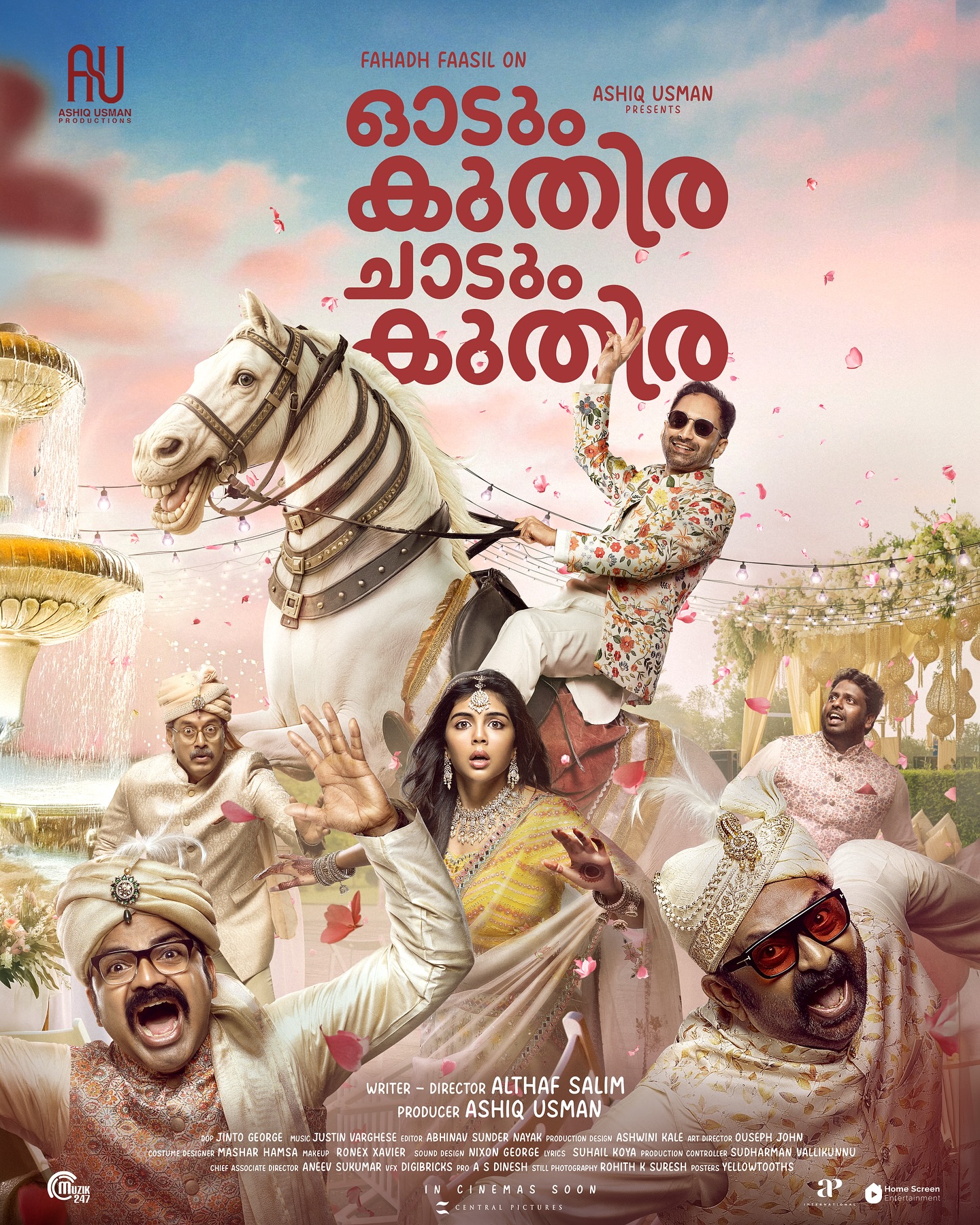“Their love story was perfect... until the wedding.”
Ashiq Usman Productions is proud to reveal the official first look of Odum Kuthira Chaadum Kuthira, helmed by Althaf Salim and starring Fahadh Faasil, Kalyani Priyadarshan, and Revathi Pillai.
#Fahadhfaasil @althaf.c.salim @ashiqusman @kalyanipriyadarshan @revathi.05 @vinayforrt @lal_director @actor_sureshkrishna @anuraj_ob @__j.u.d.y @chakkis_wonderland @gopalaswamylakshmi @saafboi @sreekanth_vettiyar @vineeth_vasudevan__ @vineeth_thattil_david @verum_varsha @babuantonyactorofficial @riyasnarmakala @swreeja_menon @ala_s_nayana @amith.mohan.rajeswari @nobymarcose @ranjini_george @gopukesav
jintolight_worker @abhinavsnayak @just_in_varghese @kashwini @ouseph_john @masharhamsa @ronexxavier4103 @aneevsukumar @nixongeorge @suhailmkoya @sudharmman_k @essa_esthappan_ @digibricksvfx @rohith_ks @yellow_tooths
@ashiqusmanproductions_ @homescreenentertainment @apinternationalfilms @muzik247in
Happy Vishu !
#okck #althafcsalim #ashiqusman #Fahadhfaasil #kalyanipriyadarshan #revathypillai #firstlook