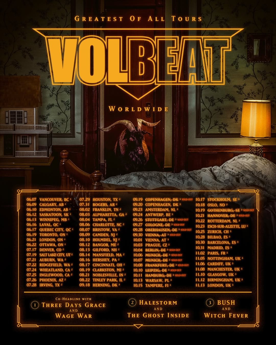 Where will we be seeing you on the Greatest Of All Tours Worldwide? 🐐👀
A handful of shows have SOLD OUT & low tickets remain for a number of other cities. Be sure to grab tickets & VIP now 🤘🎫🎫
We’re looking forward to sharing the stage with @ThreeDaysGraceOfficial @HalestormRocks @Bush @WageWar @TheGhostInside & @WitchFever on select dates!
New album God Of Angels Trust out 6.6 🐐