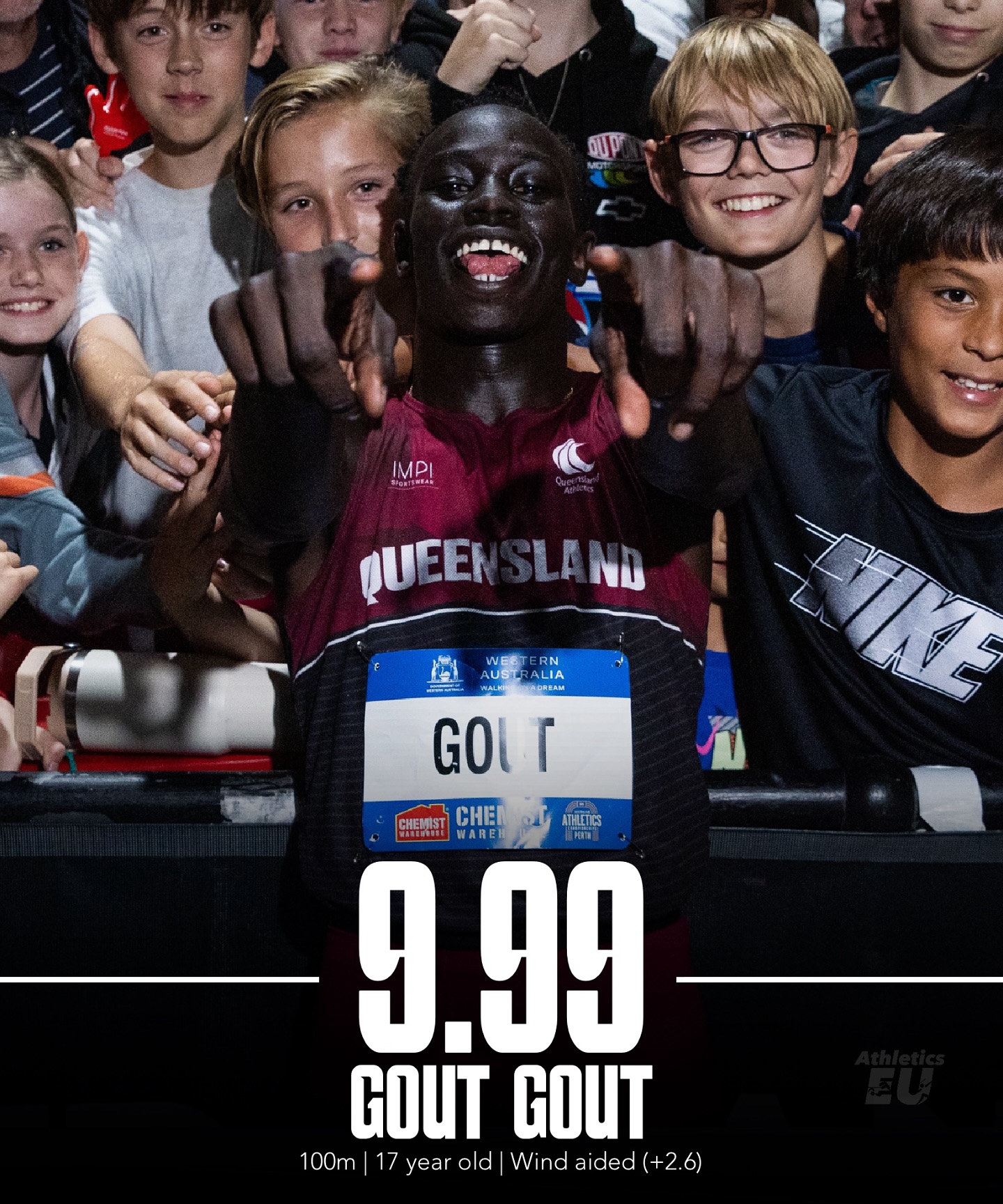 Gout Gout goes sub-10 not once, but twice! ⚡️
The Aussie sprint sensation clocks 9.94 (+2.6) and 9.97 (+3.5) in back-to-back races — wind-aided, but a clear sign of what’s coming. It’s only a matter of time before he does it legally too!
Post by @athletics_eu
#goutgout #sub10club #australia
