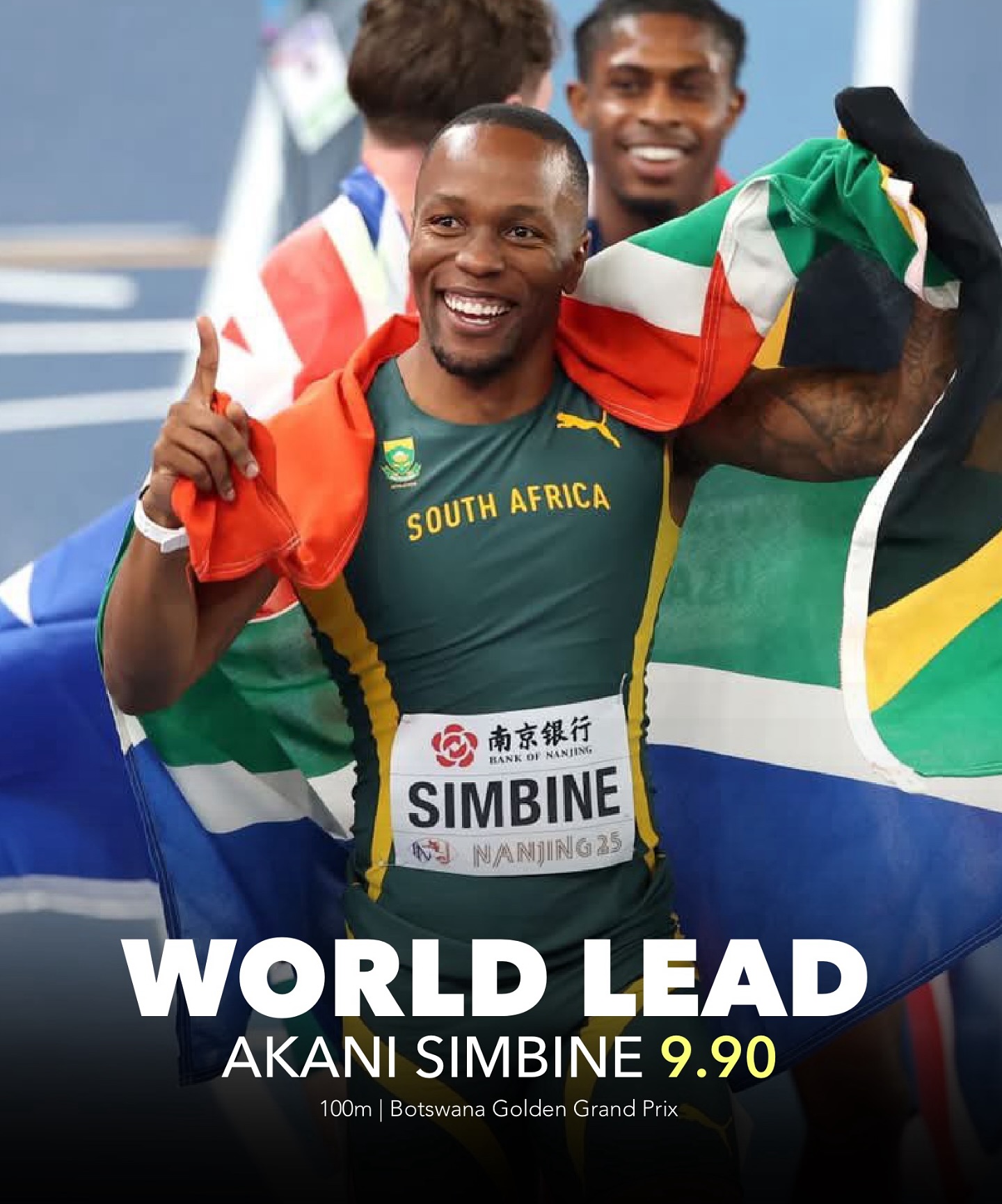 Akani Simbine sets the standard! 🇿🇦🔥
The South African sprint star clocks a blistering 9.90s to take the world lead in the men’s 100m for the 2025 season!
Post by @athletics_eu
#akanisimbine #worldlead #100m #trackandfield