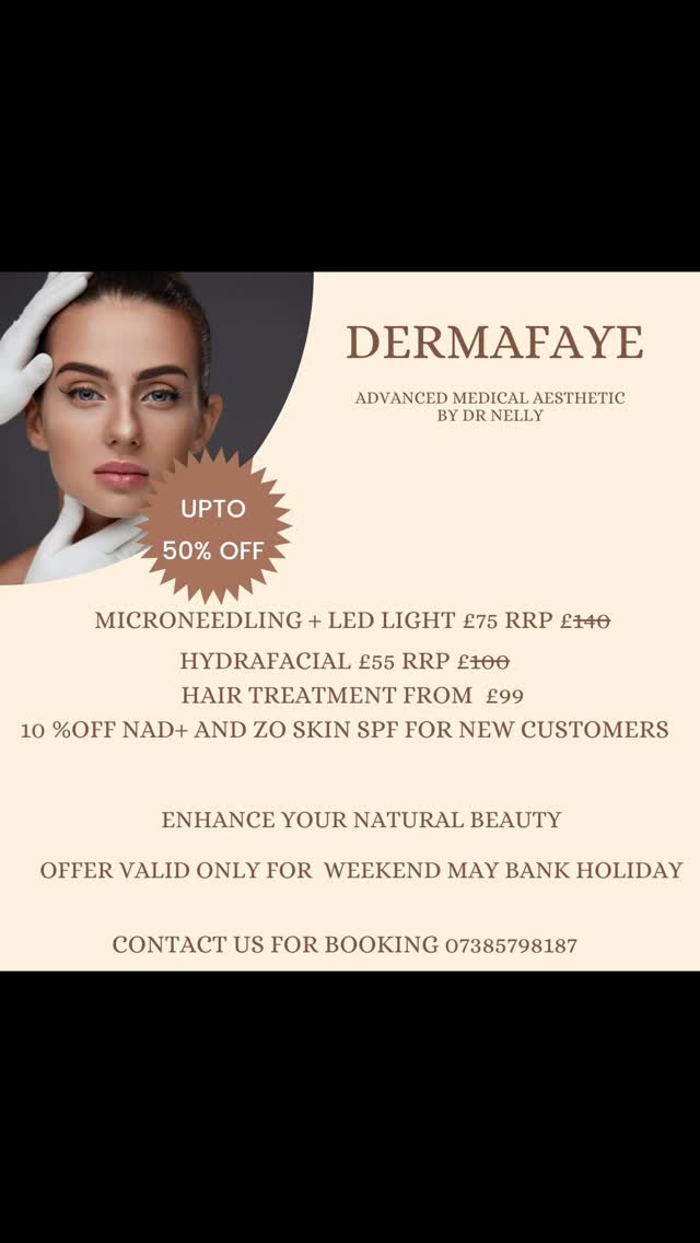 Pamper yourself or your beloved one with special bank holiday offers! #aesthetic #aesthetics #microneedlingfacial #skinrejuvenation #skincarenatural #london #hydratedskin #hydrafacial #glowskin #skincarelover #mesoglow