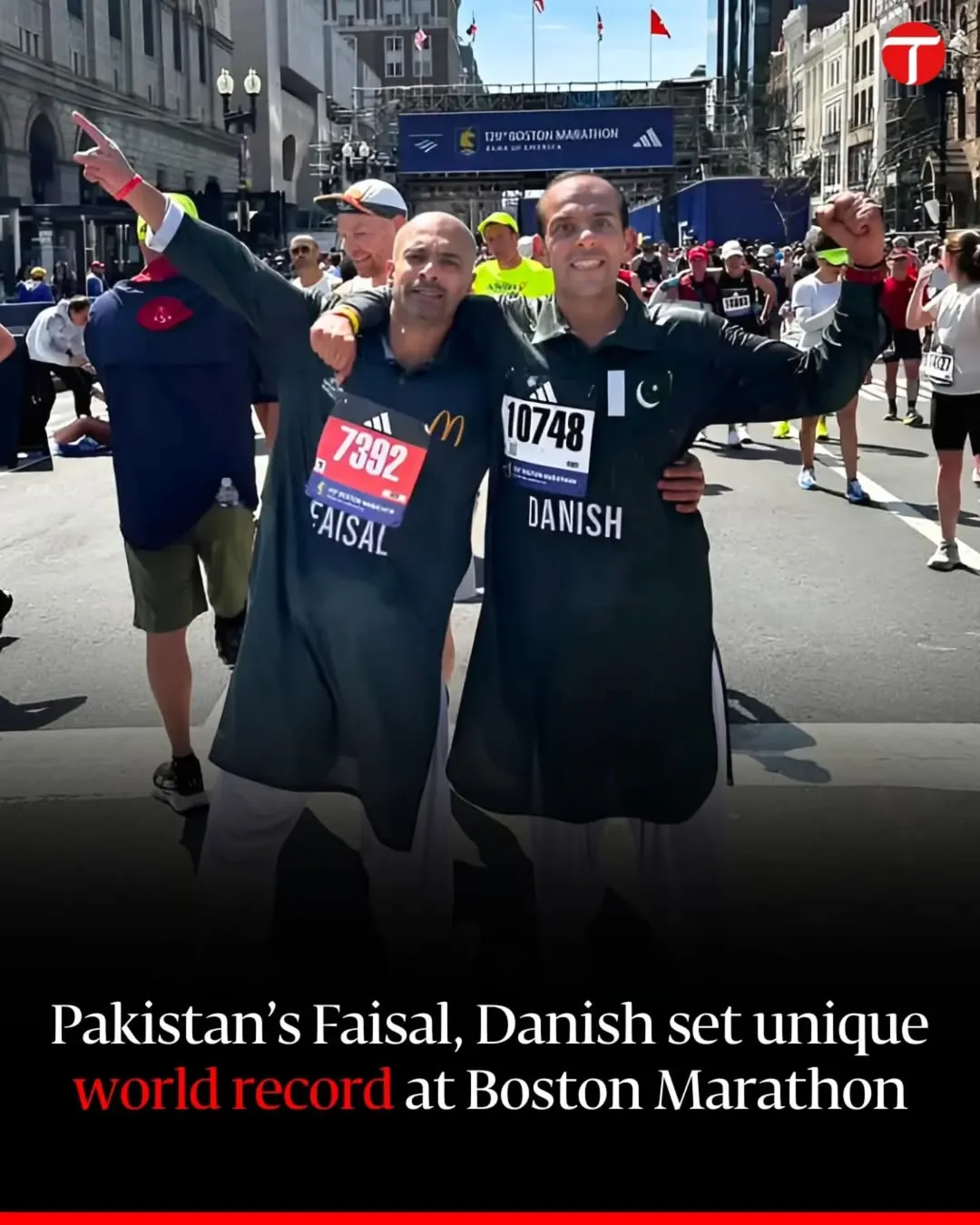 Huge Congratulations to Faisal Shafi and Danish Elahi, Marathon runners from Karachi, have set a world record at the 129th Boston Marathon.
They completed the 26.2-mile race in 3 hours and 26 minutes, becoming the first people to do so while wearing traditional Shalwar-Kameez.
Their accomplishment marks the first time that any runner has ever finished a major marathon in under four hours dressed in Pakistan's national attire. The duo started and finished the race together, and dedicated their achievement to their country.
Faisal and Danish performance blended cultural pride with athletic endurance, drawing admiration from fellow competitors.
The Boston Marathon, first held in 1897, is one of the most prestigious long-distance events globally.
PC & Story by Express Tribune
#BostonMarathon #Marathon #Running #Race #PakistaniRunners #Boston #WorldRecord #Islamabad #Karachi #Pakistan #pakistanzindabad