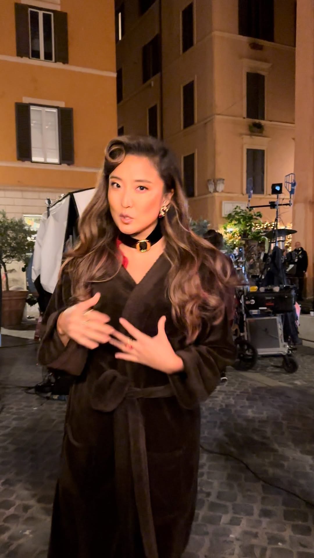 Mindy’s first day back filming #emilyinparis season 5! no i wasnt late, yes the conclave picked the pope (woooo!), yes the traffic was crazyyyy, and yes i love romaaaaa ❤️