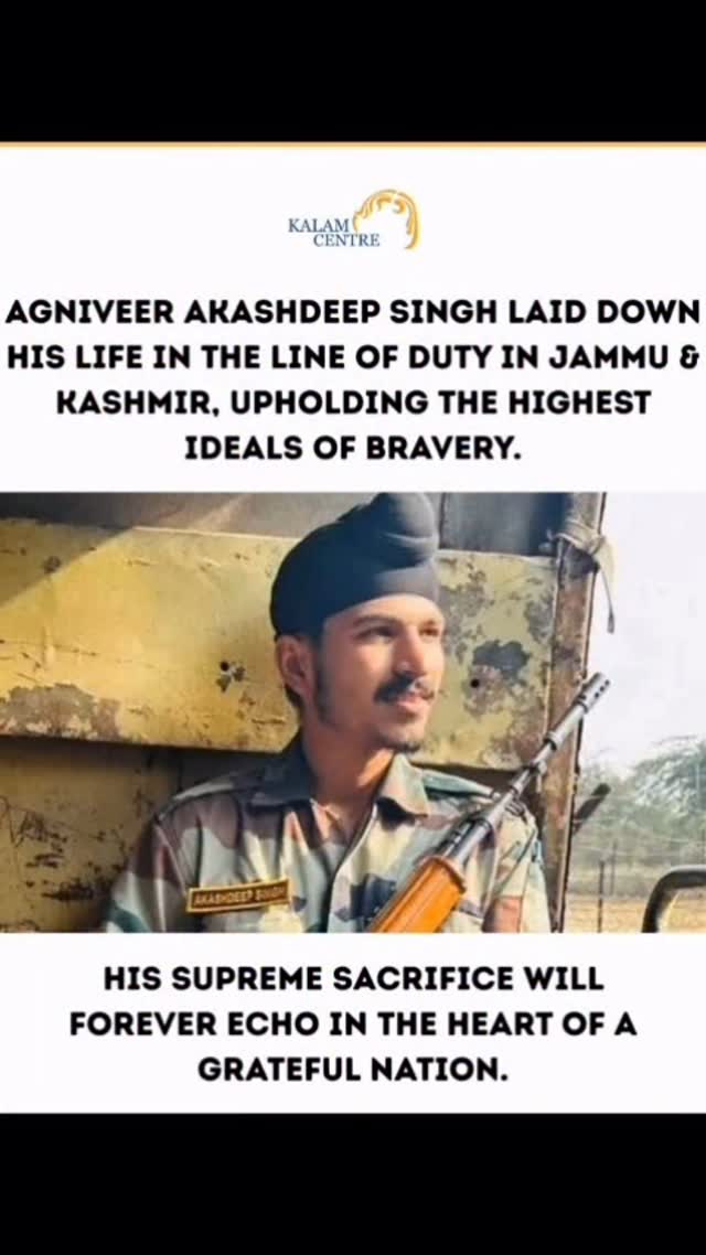In honor of AKASHDEEP SINGH who laid down his life
Gita 2.38: सुखदुःखे समे कृत्वा लाभालाभौ जयाजयौ।
ततो युद्धाय युज्यस्व नैवं पापमवाप्स्यसि॥
Treat pleasure and pain, gain and loss, victory and defeat with equanimity.’ His sacrifice is a testament to unwavering duty and selfless service, embodying the highest ideals of honor and devotion.