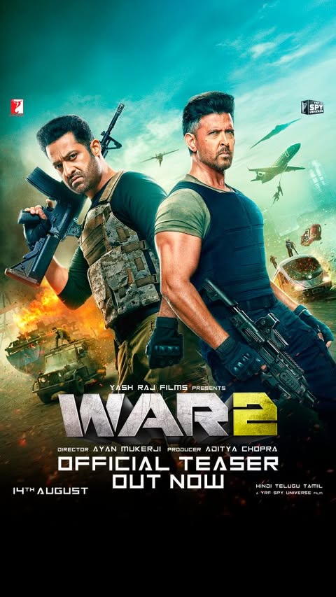 Double the fire. Double the fury. Pick your side. 🔥 #War2Teaser out NOW
#War2 only in theatres from 14th August. Releasing in Hindi, Telugu and Tamil. #YRFSpyUniverse