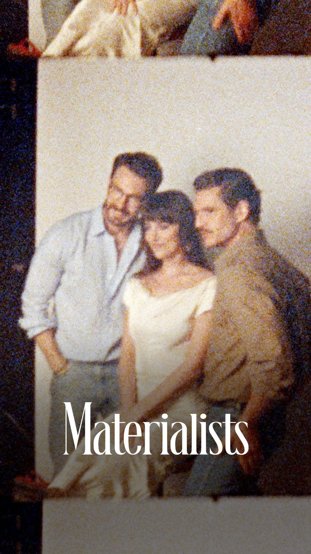 Never breaking up this love triangle. Behind the scenes with @Materialists stars Dakota Johnson, Pedro Pascal and Chris Evans. Opens in theaters June 13.