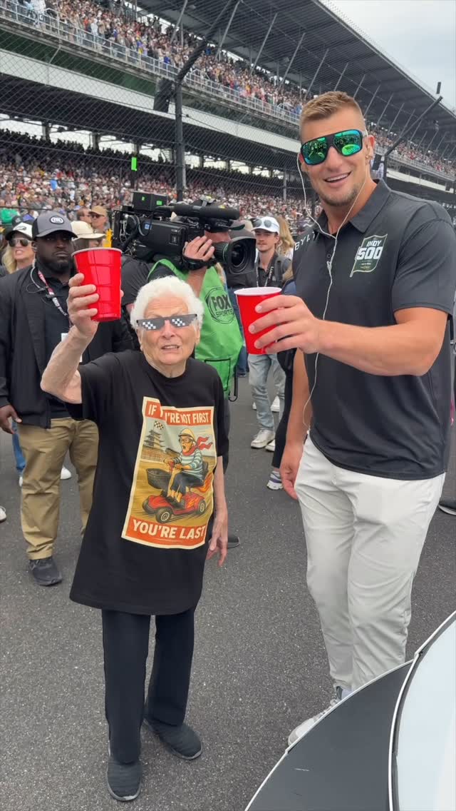 Granny Vs. @gronk chug off 🍻 in @indianapolismotorspeedway #part2 #indy500