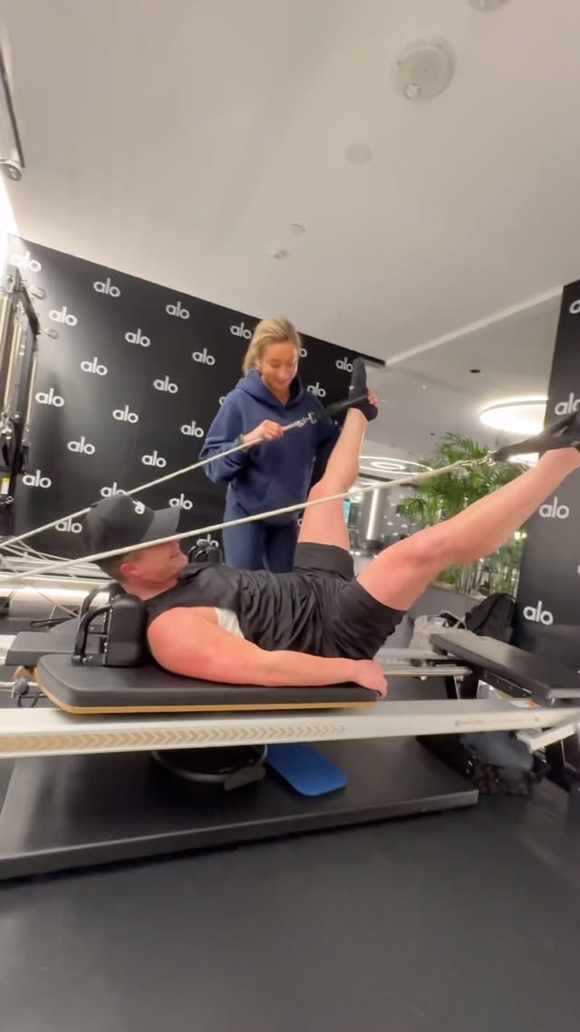 Thanks to @marymillermethod @alo …im officially obsessed with Pilates now 🕺🏻 @valvogt …thk u for putting up with me 😂