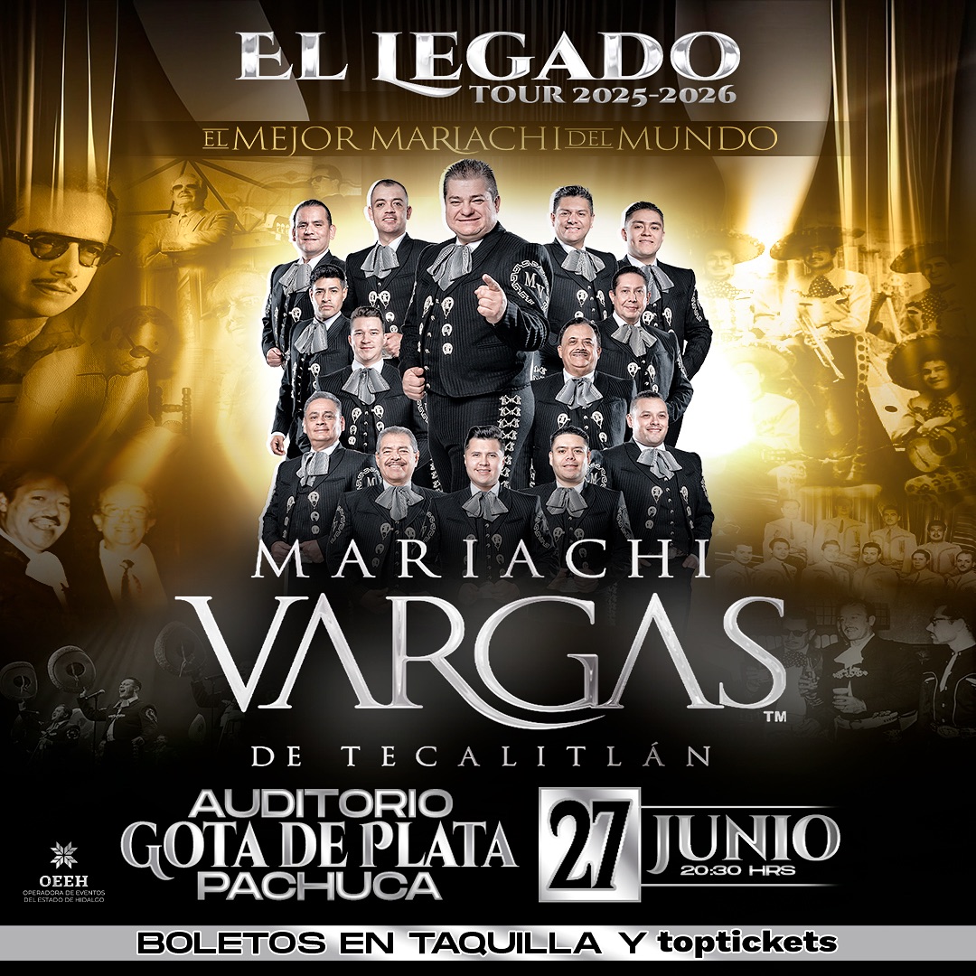 ¡Pachuca, allá vamos!
El Mariachi Vargas de Tecalitlán llega con El Legado 2025–2026 al Auditorio Gota de Plata para brindarte una velada muy mexicana que podrás disfrutar con tu familia o amigos.
🗓 Fecha: 27 de junio, 2025
🕣 Hora: 20:30 hrs
📍 Lugar: Auditorio Gota de Plata, Pachuca
¡Asegura tus boletos en taquilla o en toptickets y acompáñanos en esta velada que tocará el corazón! 💛
#MariachiVargasDeTecalitlán #ElLegadoTour #Pachuca #MúsicaMexicana #ConciertoInolvidable #AuditorioGotaDePlata