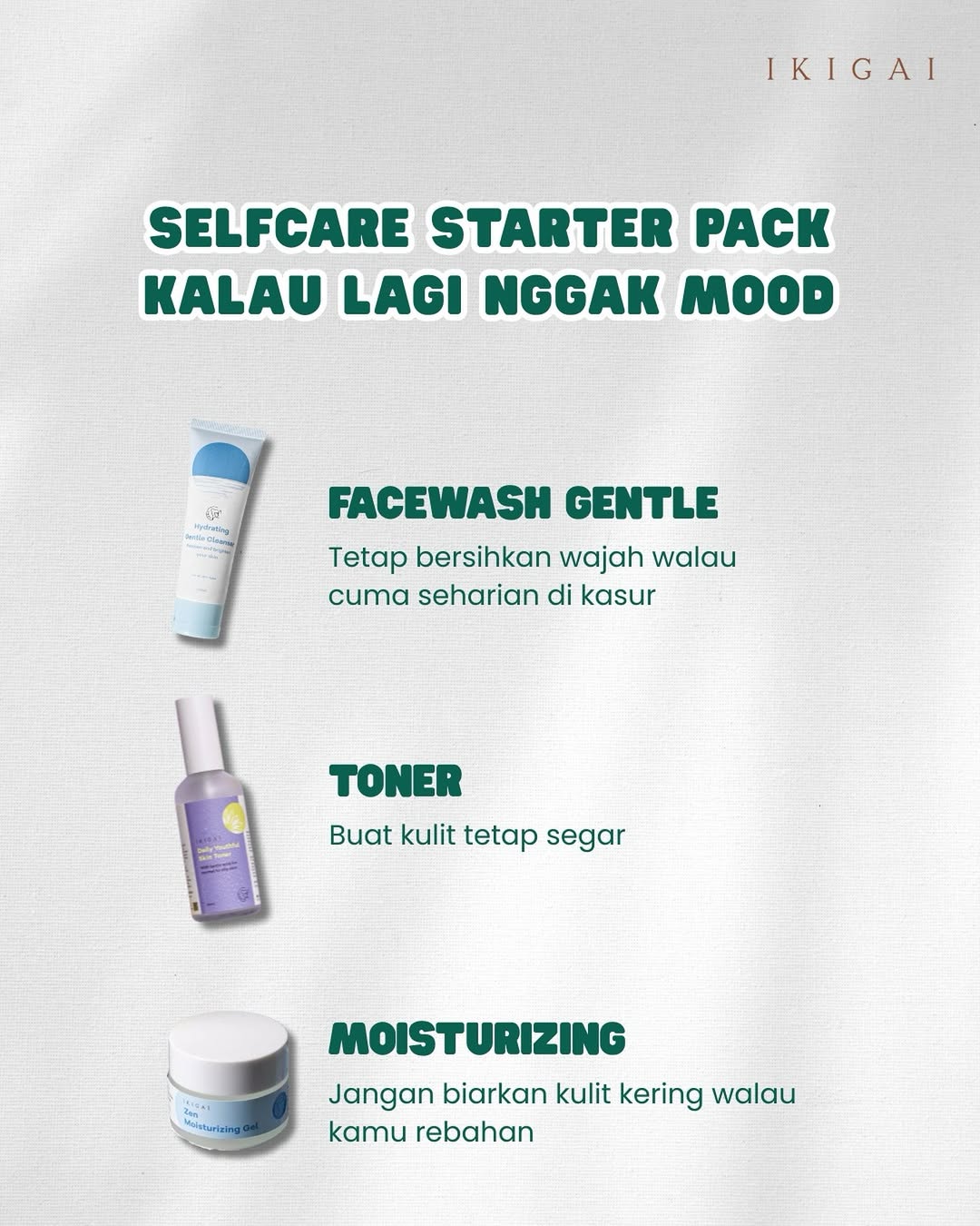 Lagi nggak mood skincare-an?
No worries. Ini starter pack simpel buat tetap jaga diri & kulitmu walau cuma di rumah rebahan.
Selfcare = versi terbaik kamu hari itu โ meski cuma 3 step ๐