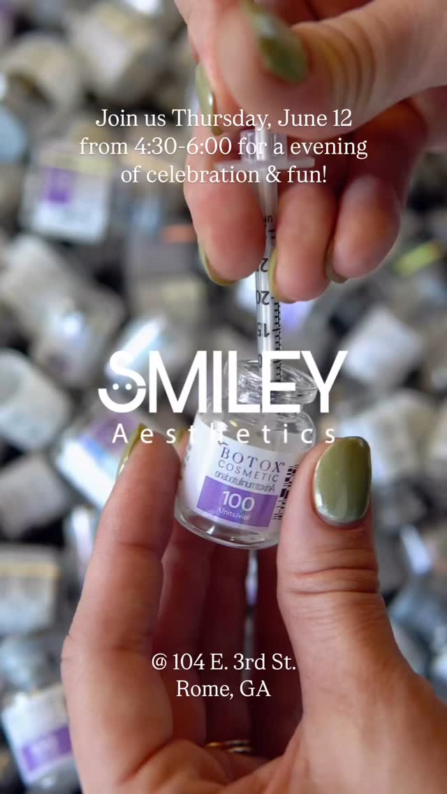 Weโre so excited to officially open our doors in Rome, GA! Join us on Thursday, June 12 at 104 E. 3rd St. for our grand opening party from 4:30 to 6 PM!! ๐พ๐ชฉ
Weโll have exclusive event-only specials like $9/unit Botox, $425 lip filler, and 10% off all skincareโplus amazing giveaways, including 64 units of Botox, a lip filler treatment, chemical peel, facial, and a skincare basket!
Come sip, celebrate, and shop with our amazing local vendors! We canโt wait to see you there! ๐
#RomeGA #GrandOpening #BotoxSpecial #LipFillerDeals #MedicalAesthetics #RomeEvents #ShopLocalGA