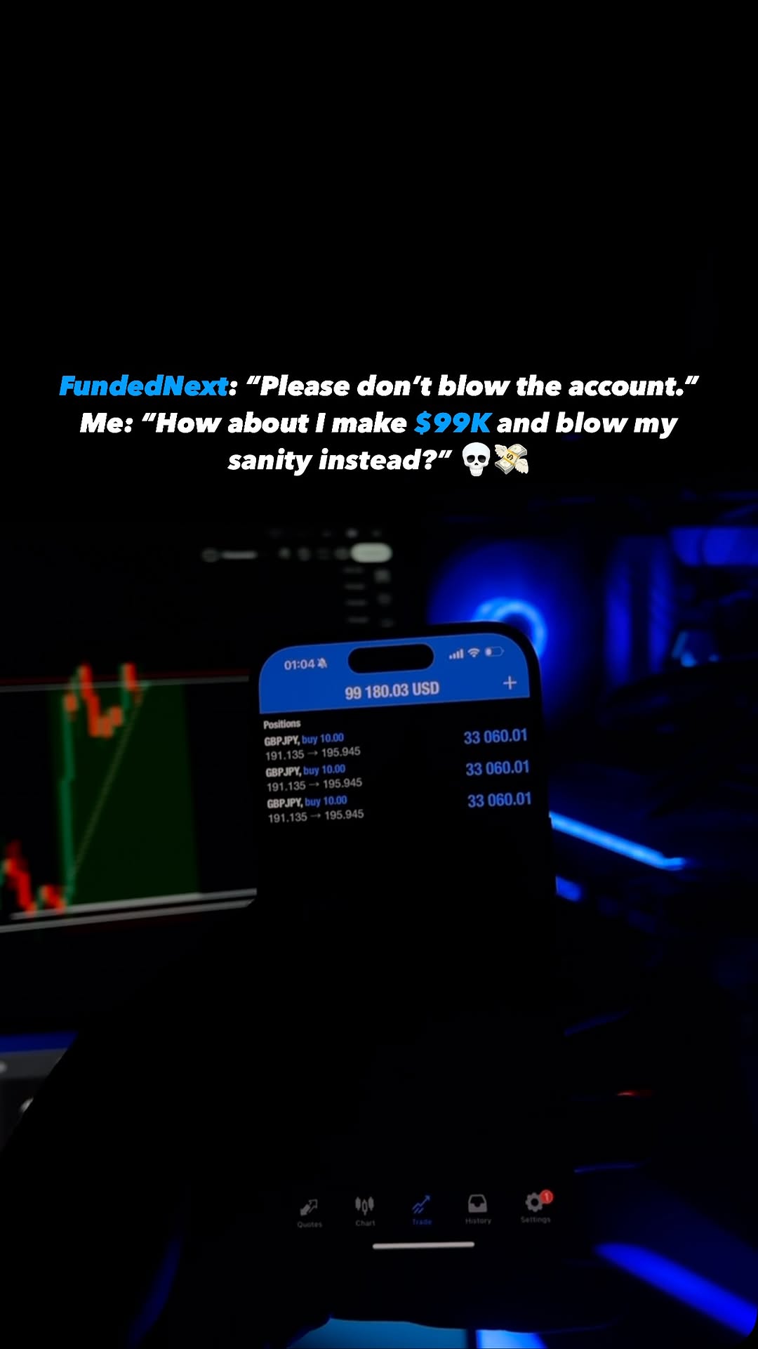 99K up. Sanity down. ☠️📉
-
-
-
-
-
#forexandregret #mt5andmistakes #tradingwithfunded #fundedaccounts #forexandfunded #trading #forex #margincall #forexcharts #news #forexmarkets #forexlifestyle