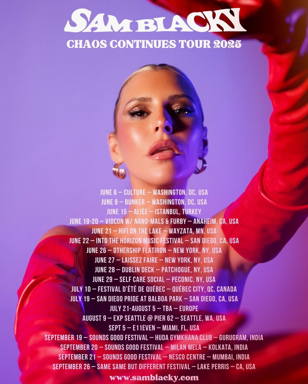 SOUND THE ALARMS 🚨 This has been such a chaotic year already but as always THE CHAOS CONTINUES…
We are taking the show WORLDWIDE this summer so let’s make some memories, lose some sleep, & cause a little scene along the way 🌪️😈🌪️
Where will I see you & where do you want me to add along the way? LMK below xx
JUNE 6 – WASHINGTON, DC, USA @cultureivycity @nuandroids
JUNE 9 – WASHINGTON, DC, USA @bunkerclubdc
JUNE 15 – ISTANBUL, TURKEY @alieeistanbul
JUNE 19–20 – ANAHEIM, CA, USA @vidcon
JUNE 21 – WAYZATA, MN, USA @hifionthelake
JUNE 22 – SAN DIEGO, CA, USA @intothehorizonmusicfest
JUNE 26 – NEW YORK, NY, USA @othership @dybrkr
JUNE 27 – NEW YORK, NY, USA @laissezfaire.nyc
JUNE 28 – PATCHOGUE, NY, USA @dublindeck
JUNE 29 – PECONIC, NY, USA @breezehillfarm
JULY 10 – QUÉBEC CITY, QC, CANADA @festivaleteqc
JULY 19 – SAN DIEGO, CA, USA @sandiegopride
JULY 21–AUGUST 5 – TBA – EUROPE
AUGUST 9 – SEATTLE, WA, USA @exp.seattle
SEPTEMBER 5 - Miami, FL, USA @11miami
SEPTEMBER 19 – HUDA GYMKHANA CLUB – GURUGRAM, INDIA @soundsgoodforreal
SEPTEMBER 20 – MILAN MELA – KOLKATA, INDIA @soundsgoodforreal
SEPTEMBER 21 – NESCO CENTRE – MUMBAI, INDIA @soundsgoodforreal
SEPTEMBER 26 – LAKE PERRIS – CA, USA @ssbdfest
#chaos #worldtour #dj #raver #festival #ChaosContinuesTour