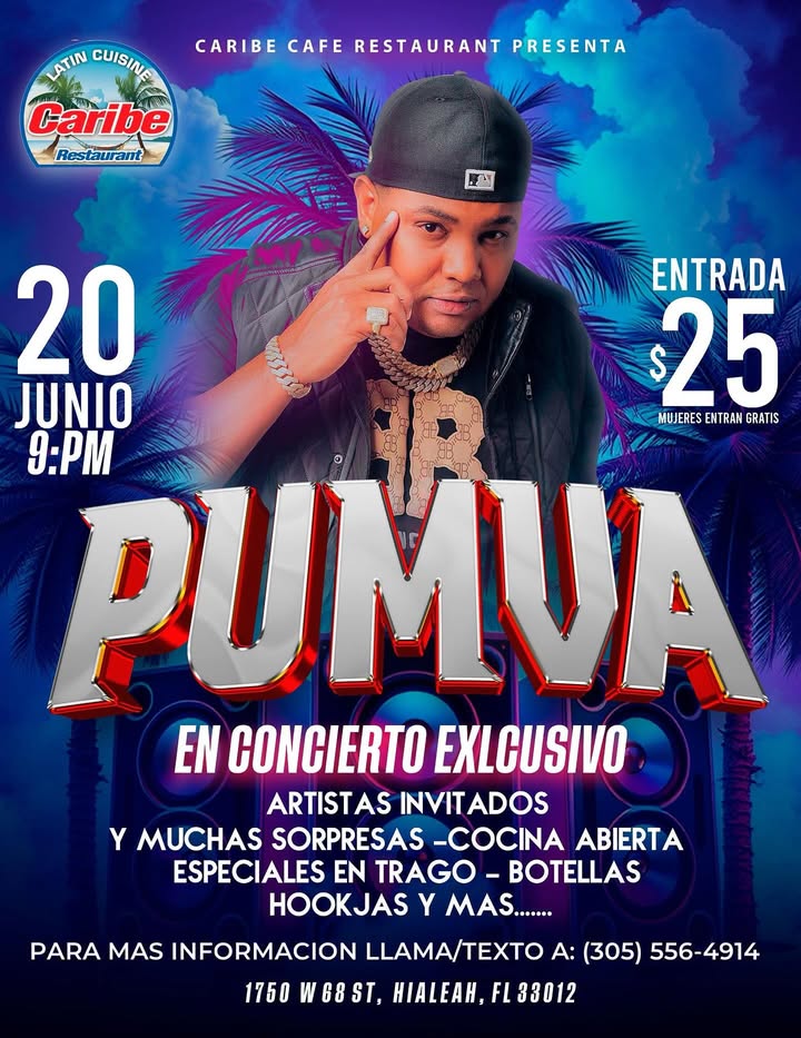 Nos llena de orgullo trabajar de la mano con un talento como @pumvaofficial , un artista que está dejando huella en la escena musical con su energía, carisma y sonido único.
Este 20 de junio, acompáñanos en su concierto exclusivo en Hialeah, donde compartirá tarima con artistas invitados, muchas sorpresas, cocina abierta, especiales en tragos, hookahs ¡y mucho más!
🌴 Miami vibra con música y nosotros estamos aquí para impulsarla.
📍 1750 W 68 St, Hialeah, FL 33012
📲 Info: (305) 556-4914
🎟️ Entrada: $25 (¡Mujeres entran gratis!)
#WolfClanRecords #PumvaEnConcierto #MiamiMusicScene #LatinMusic #ConciertoMiami #HialeahVibes #WolfGang #TalentoLatino #PumvaLive