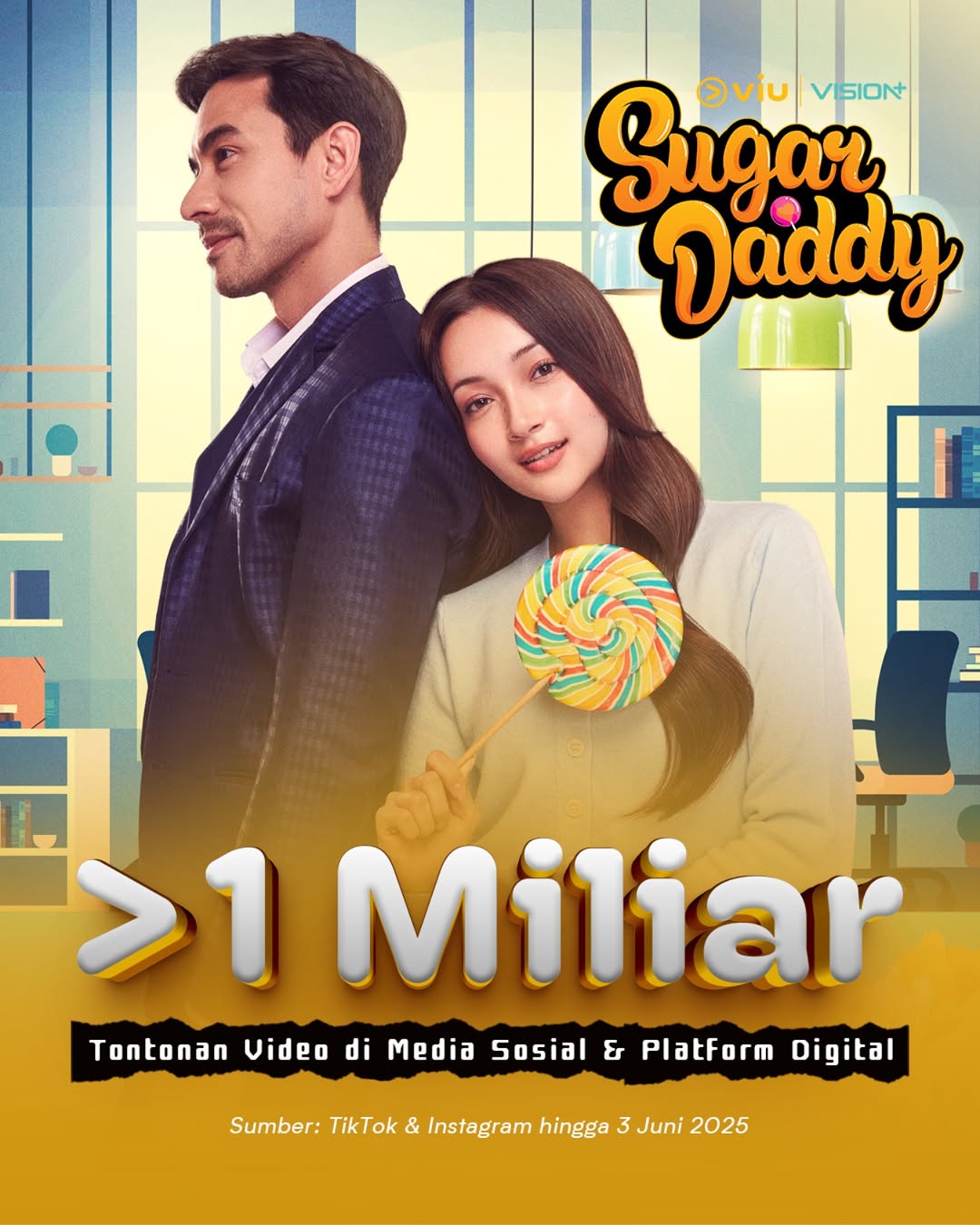 Lebih dari 1 MILIAR kali video series Sugar Daddy ditonton melalui aplikasi Viu dan media sosial. Terima kasih atas antusiasnya, Viu’ers! 🍭 Jangan lupa saksikan dua episode terakhirnya minggu ini. Nonton hanya di Viu dan VISION+ dengan berlangganan Paket Combo meVVah, ya.
#Viu #SugarDaddySeries #SugarDaddyViu #PapaGulaViu
