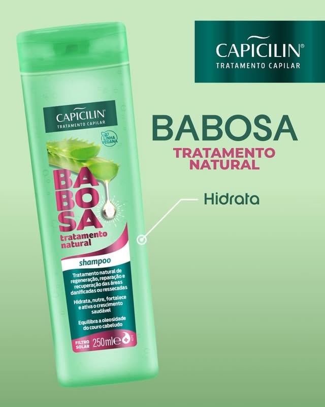“Babosa é poder! 💚
O Shampoo Capicilin traz o tratamento natural que seu cabelo ama: hidrata, fortalece e devolve o brilho dos fios!”