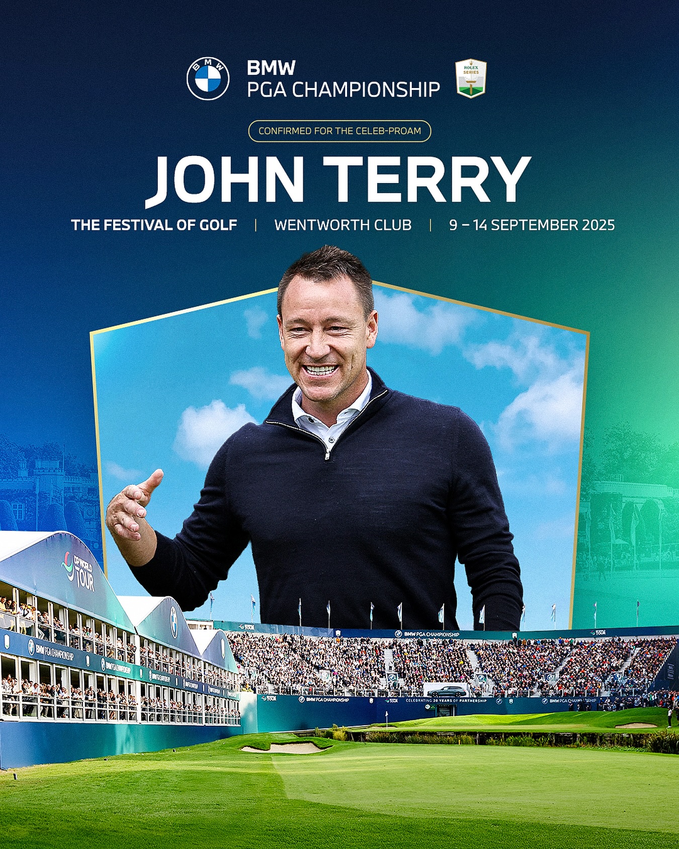 โฝ๏ธ John Terry steps off the pitch and onto the greens, as the latest celebrity announced for the #BMWPGA Pro-Am! ๐๏ธโโ๏ธ
#RolexSeries