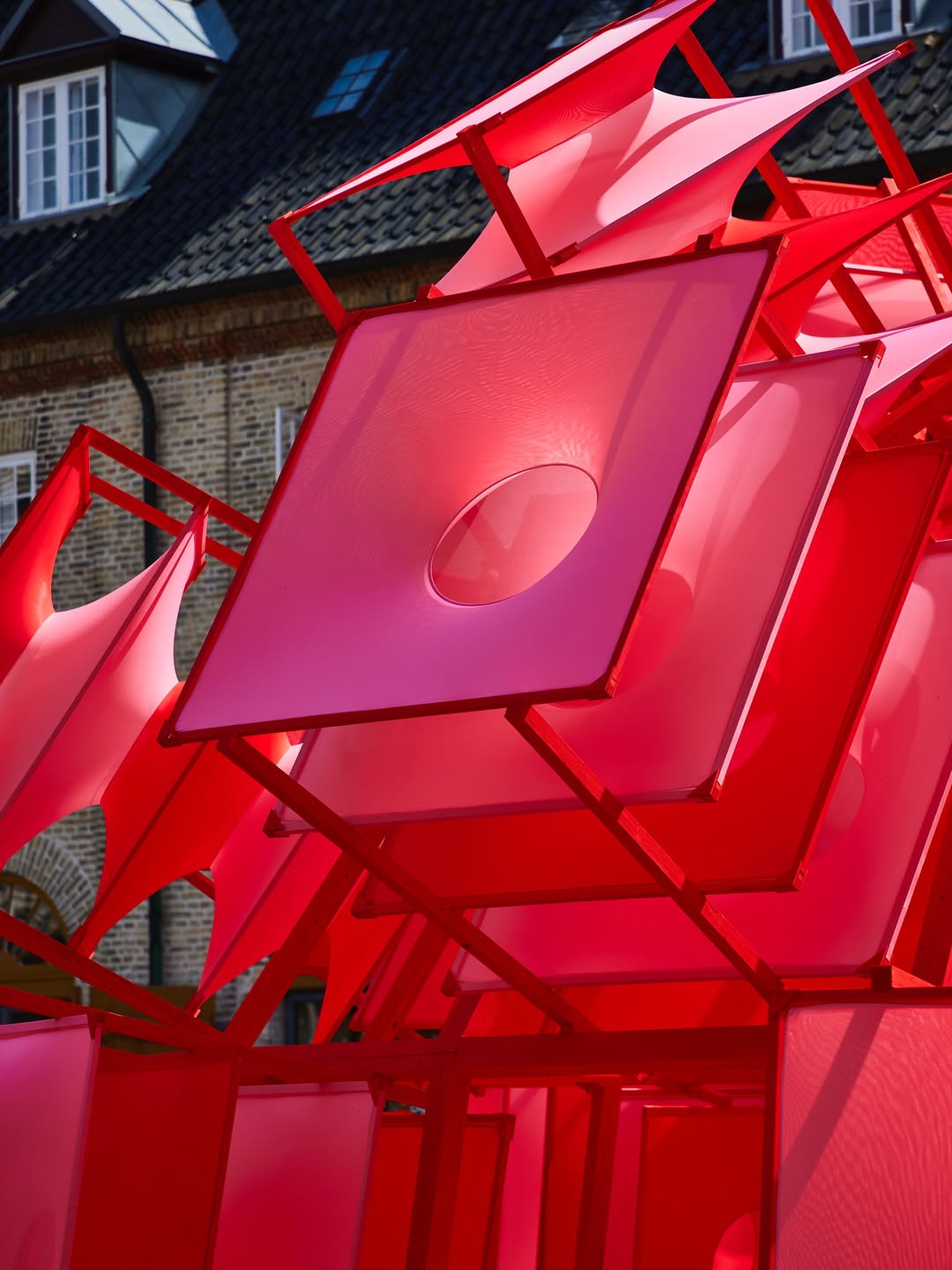 Preview -3days Of Design
The installation called Circle Dome Square for Louis Poulsen with a focus on Verner Pantons Work and his Panthella lamp made in 1971 - The Panthella lamp is one I grew up with in the 70s. We had the lamp at home so part of my childhood
The installation is inspired by Verner Panton and his iconic Panthella lamp. It refers to his universe of color and shape, something I very much relate to in my own work and admire in his. Next to that, the structures are inspired by the accordion, panopticons and old cameras.
I always try to include textile in some way in the installations - and in this installation play with it in relation to space. We are taking the classic shapes used by panton and extruding them with the use of textile, creating different new spatial experiences and shadows.
I hope it attracts people and that people will experience the different surprises that is in the details as you enter and walk around it. And I hope it survives the danish weather.
All Materials will be reused afterwards for others projects in August
memomies. @louispoulsen @3daysofdesign