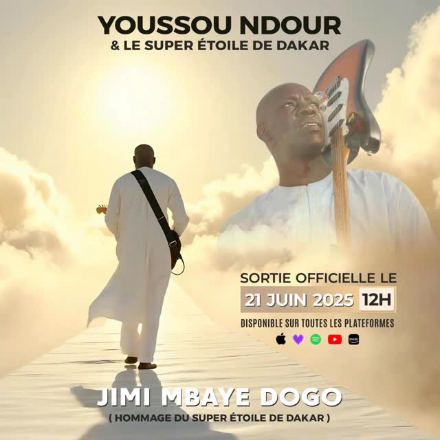 🎸 Le Super Étoile rend hommage à un virtuose, à un frère, la Légende éternelle Mamadou Mbaye Jimi. Le single « Jimi Mbaye Dogo » sera disponible ce samedi à 00h sur toutes les plateformes de streaming 👉🏾 orcd.co/youssoundour_jimimbayedogo📺.
Le clip suivra à midi sur la chaîne YouTube officielle de Youssou Ndour 👉🏾https://youtube.com/@youssoundourofficiel?si=R-LIFpteYM2xUAbs.
Un hommage vibrant, un son chargé d’émotion pour l'Émérite Jimi Mbaye!
#JimiPourToujours #HommageJimiMbaye #YoussouNdour