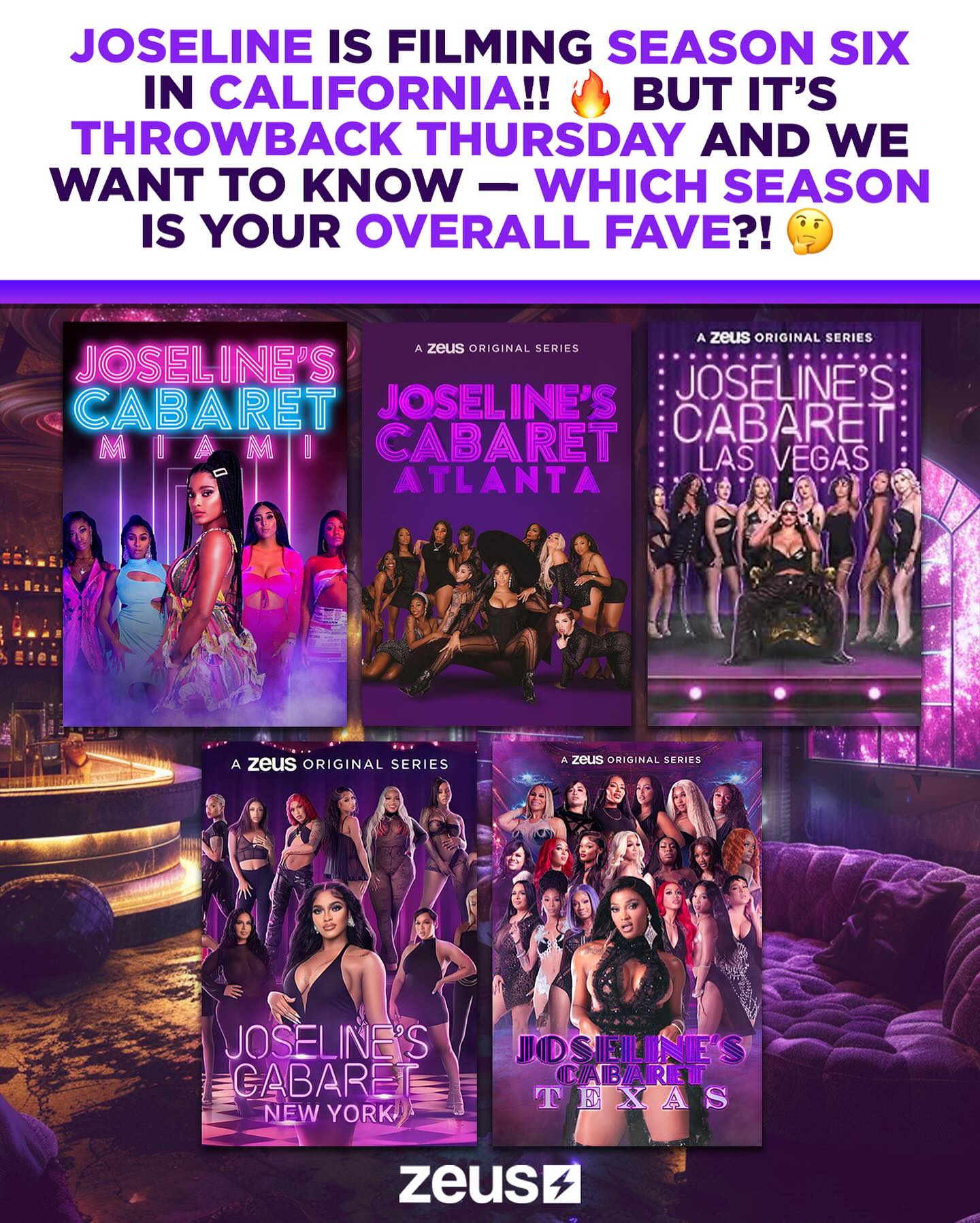 While @joseline’s cookin’ up SEASON 6 in CALI, we’re taking it BACK for #ThrowbackThursday!! 💃🏾 Which SEASON of #JoselinesCabaret was your OVERALL FAVE?! 👀 Sound off below!!👇🏾
Link in bio 🔗 to stay tuned for
#JoselinesCabaretCalifornia COMING SOON, exclusively on @thezeusnetwork! ⚡️