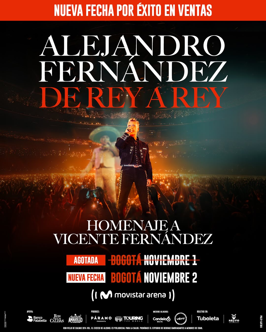 SEGUNDA FECHA PARA BOGOTÁÁÁ!! 🇨🇴🔥🤯✌🏼
Todavía faltan algunas paradas para que #DeReyARey llegue a COLOMBIA, pero mis colombianos ya haciéndole honor al por qué era de los países favoritos del viejón! 👑 🕊️
¡Nos vemos allá el 1 Y 2 DE NOVIEMBRE! 💥💥💥💥
¡BOLETOS p/ segunda fecha a la venta el 27 DE JUNIO! 🎫 en el LINK de STORIES! ↖️