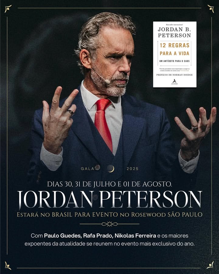 Atenção: O PhD Jordan B. Peterson estará no Brasil para o GALA 2025 nos dias 30,31 de Julho e 01 de Agosto no Rosewood São Paulo em parceria oficial com a @brasilparalelo
Conhecido como o “Santo Graal dos negócios” por reunir os maiores líderes da atualidade, o GALA contará com painéis e palestras com CEOs de multinacionais, Fundadores de grupos bilionários e formadores de opinião que podem ajudá-lo a tomar as decisões certas em seus negócios.
O encontro conta ainda com um Jantar de Gala exclusivo, experiência gastronômica e acesso à alta esfera dos negócios no melhor hotel da América Latina.
Este é um evento exclusivo para apenas 500 empresários que reservam mesas exclusivas para suas empresas com o intuito de levar equipe ou clientes estratégicos, além de alguns poucos ingressos “a vulso”. Na categoria Backstage, por exemplo, você terá a oportunidade de se hospedar por 3 dias no Hotel Rosewood, ter foto e almoçar com Jordan B. Peterson, além de participar de uma festa open food/open drinks exclusiva no Rooftop do Hotel para apenas 80 seletos participantes.
Este é o evento que te dará ACESSO ao “INACESSÍVEL”!
Se você tem interesse de participar da pré-abertura que ocorrerá amanhã, dia 01 de Julho às 18h, escreva aqui embaixo: “ GALA “ - que nossa equipe entrará em contato.
Te espero lá 🥂
