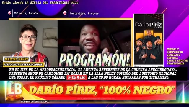 ✅ Próximo sábado 12/07 a las 22.00hs Uruguay, llega el programa #114 de “LA BIBLIA DEL ESPECTÁCULO” x @canal7punta
Pero,te adelantaremos un flash de esta entrevista en este Instagram
A estar atentos a esta charla imperdible con un grande: @dariopirizmusica , quien nos contará con lujos de detalles todo acerca de su show “100% NEGRO” del próximo 19 de julio a las 20.00hs en la sala Nelly Coitiño del @auditorionacional_sodre
Conducción: @marceldasetofficial desde España