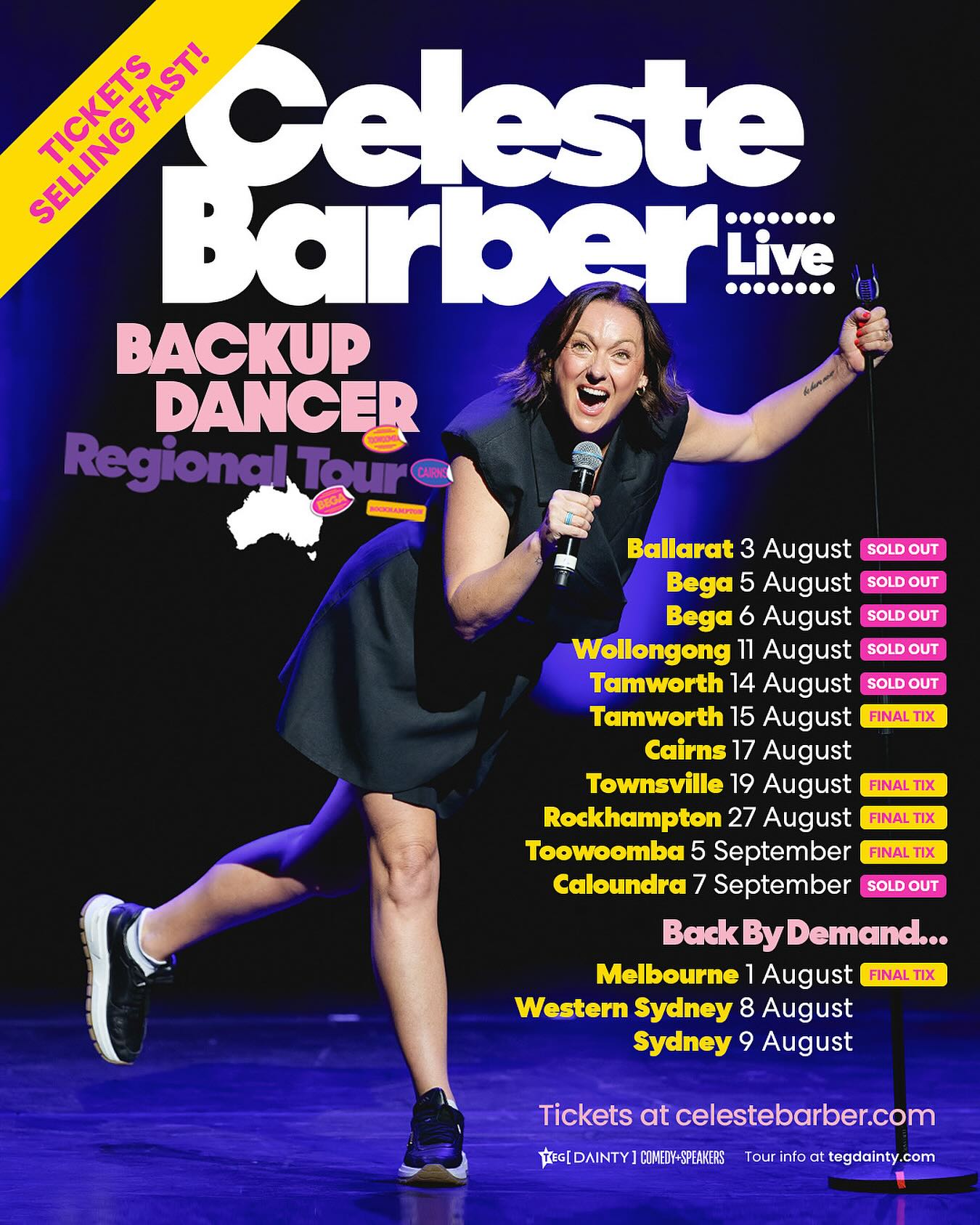 I had a stress dream last night that I walked onstage and completely forgot the entire show. So I panicked and decided to dance like I had knees as feet.
Make sure you walk don’t run ( on your knees) to get tickets. Celestebarber.com