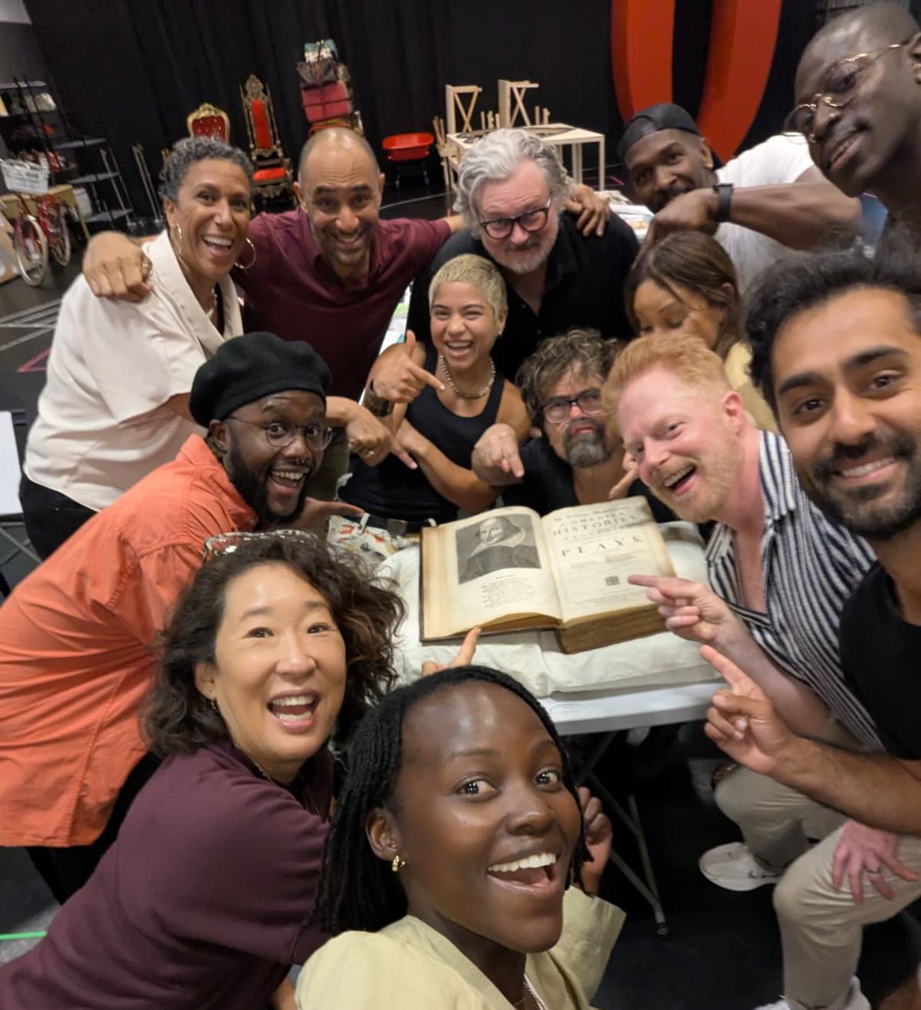 First week of Twelfth Night rehearsals is in the books. So here we are taking a selfie with a book. A rare 4th edition Shakespeare Folio. Theater nerds unite. Selfie taken by @lupitanyongo's arm