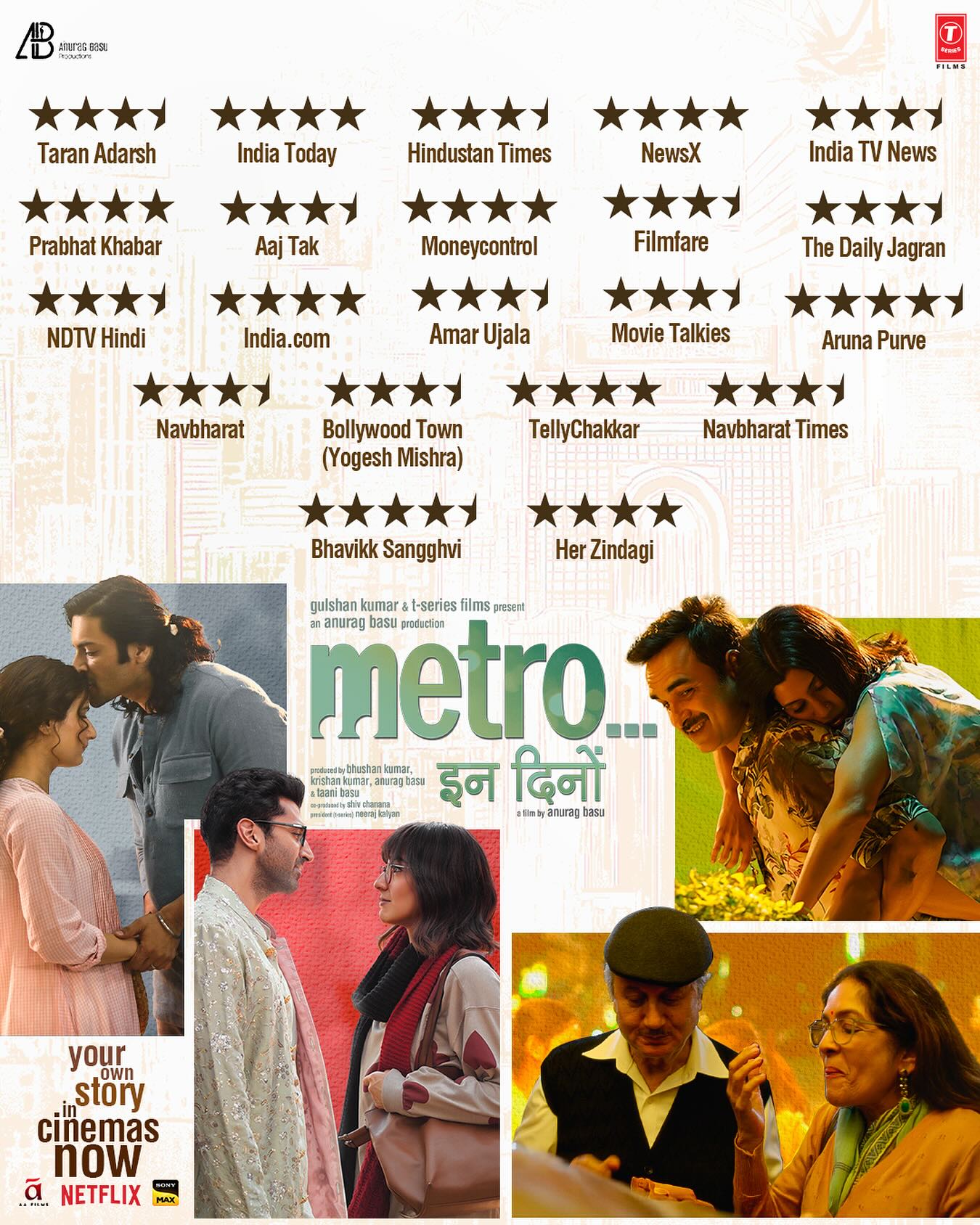 The world is watching. And more importantly… feeling. 💗
#MetroInDino in Cinemas Now!
Catch your own story in cinemas Now!
#MetroInDino
@saraalikhan95 @anupampkher @neena_gupta @pankajtripathi @konkona @alifazal9 @fatimasanashaikh @anuragbasuofficial @ipritamofficial #BhushanKumar #KrishanKumar @tseriesfilms @tseries.official @shivchanana @neerajkalyan24 @anuragbasuproductions @aafilms.official @tanibasu
