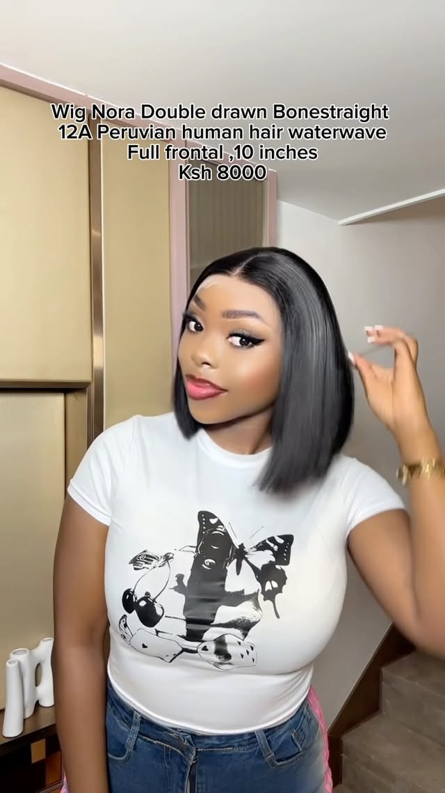 New arrival🎉. Wig Nora Bonestraight blunt cut full frontal bob wigs in length 10 . These are double drawn 12A Peruvian human hair . Available in different colors too
🌸Full frontal with transparent lace
🌸Hair can be dyed , coloured
🌸Can be straightened
🌸Can be worn glueless as it comes installed with the thick adjustable elastic band