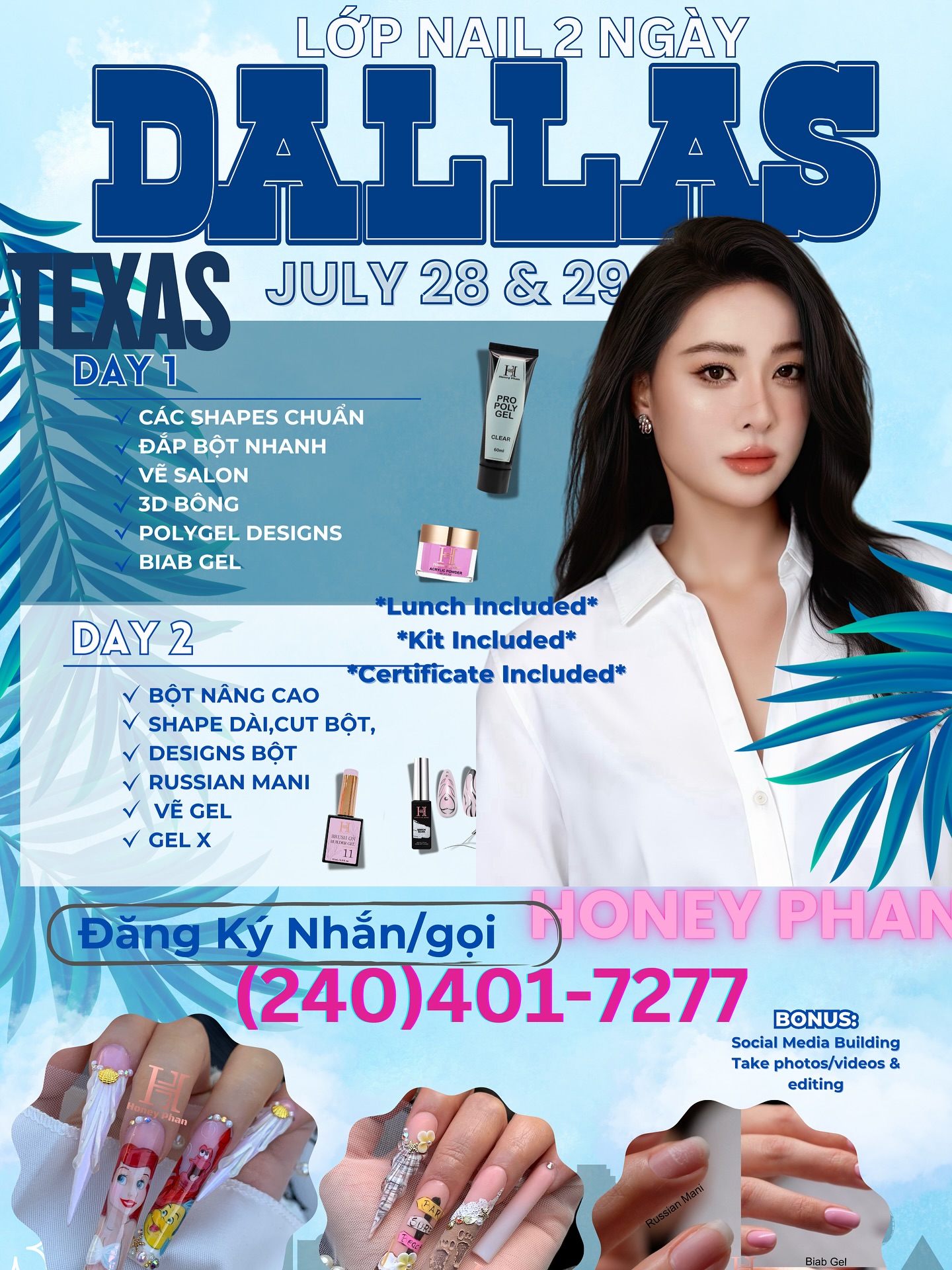 Dallas - Texas
Lớp nails 2 ngày ♥️
Dk Nhắn 2404017277
Lớp tiếng Việt