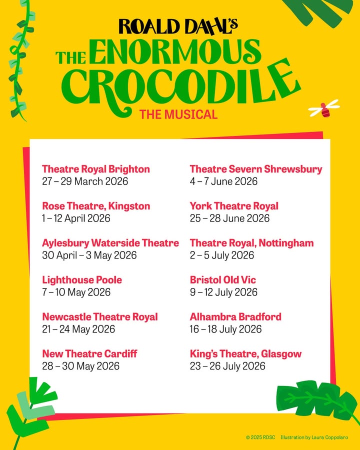 2026 UK TOUR ANNOUNCEMENT 🤩
The Enormous Crocodile, Roly-Poly Bird and all your favourite jungle creatures are weaving their way to a venue near you in 2026 for the first ever UK tour of this mischievous musical based on Roald Dahl’s snappy book.
Book your tickets today via the link in our bio. Further venues to be announced.