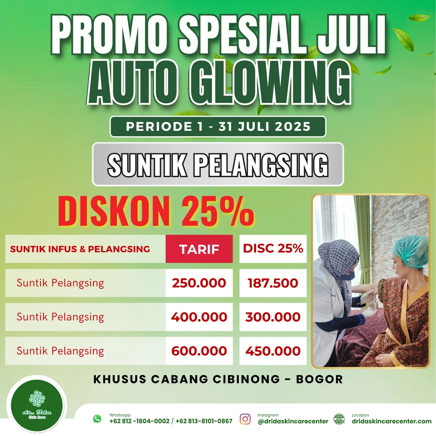 { PROMO JULI SUNTIK PELANGSINGAN }
Welcome Juli 🙏😍
Promo Juli
Sehat Auto Glowing
Periode 1 - 31 Juli 2025
Diskon 25%
All Item Suntik Pelangsingan
Ucapkan selamat tinggal pada berat badan berlebih, sambut dirimu dengan tampilan yang baru...
Dengan suntik pelangsing kamu bisa bebas dari tumpukan lemak dan dapat mengencangkan kulit yang menggelambir....✨️🥳⚘️🎉🥰
#salonspadrida#cibinongbogor#treatmentpelangsingan#hempaskanlemak#beratbadanideal#tubuhproporsional#tubuhsehat#menyala